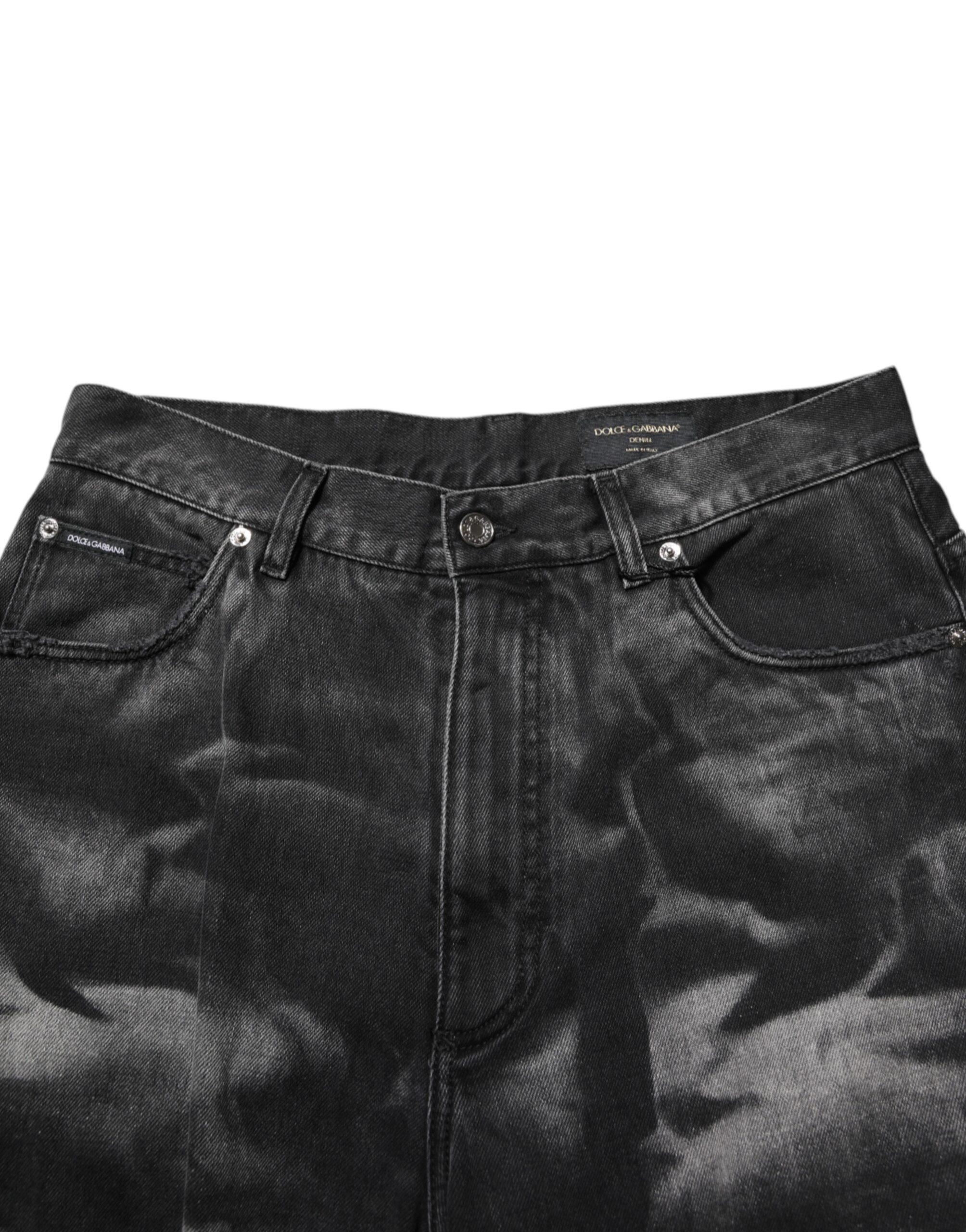 Dolce & Gabbana Black Marbled Effect Straight Men Denim Jeans - Image 5