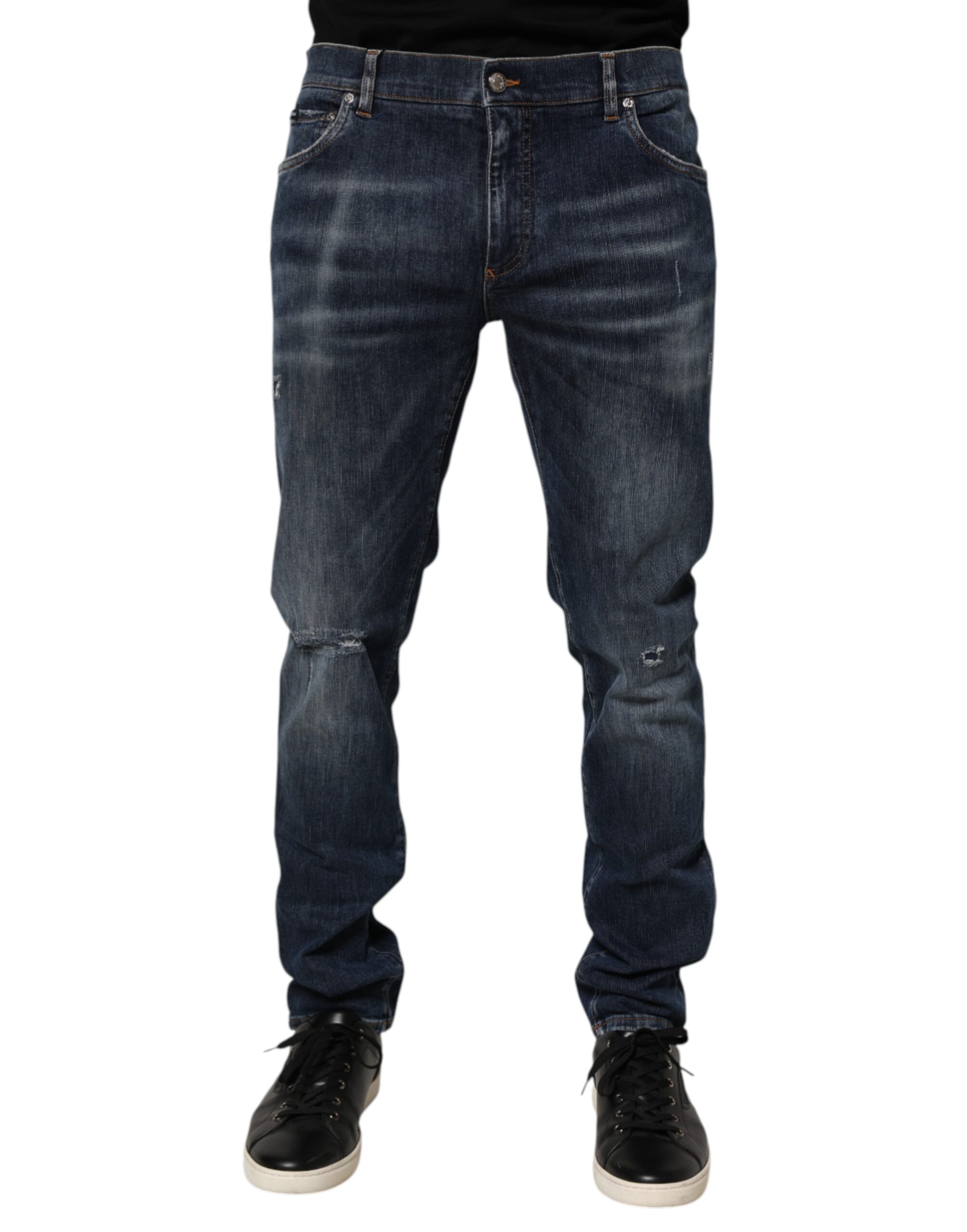 Dolce & Gabbana Dark Blue Washed Running Ripped Denim Jeans - Image 2
