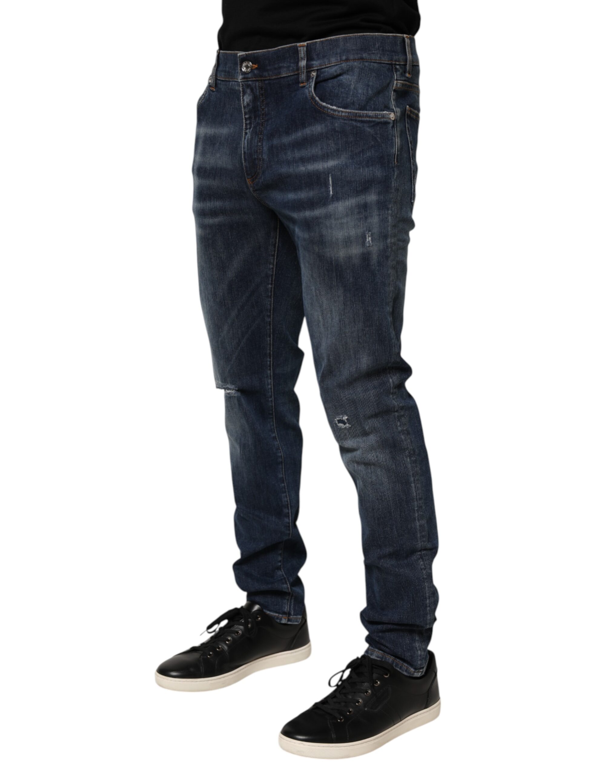 Dolce & Gabbana Dark Blue Washed Running Ripped Denim Jeans - Image 3