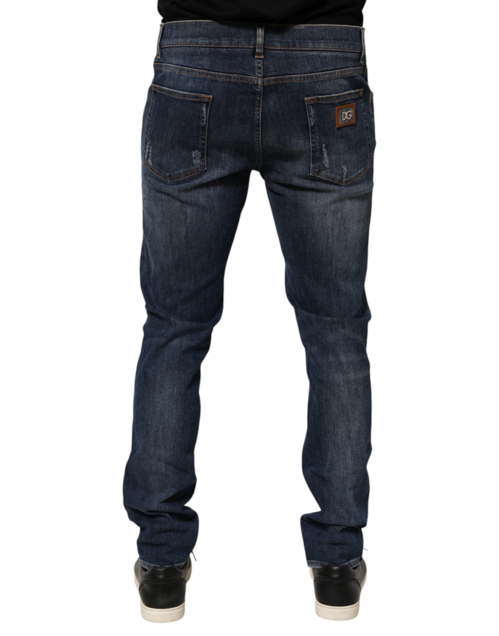 Dolce & Gabbana Dark Blue Washed Running Ripped Denim Jeans - Image 4
