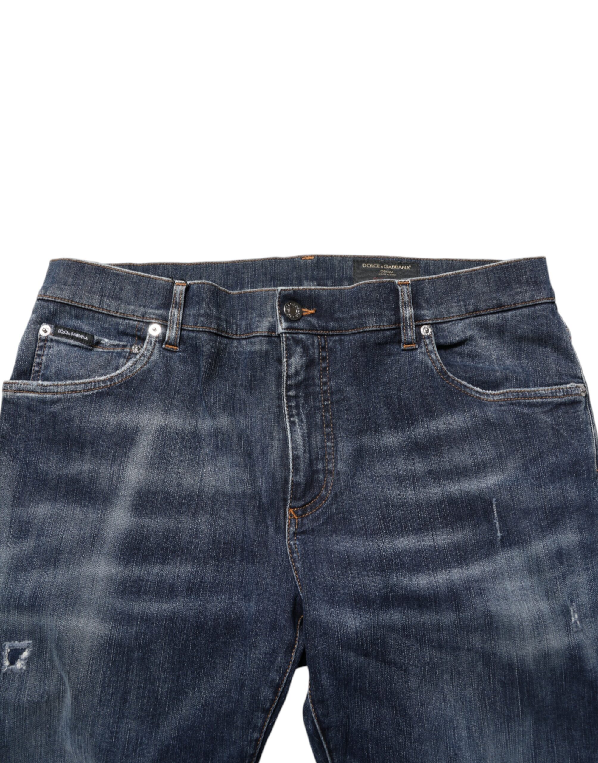 Dolce & Gabbana Dark Blue Washed Running Ripped Denim Jeans - Image 5