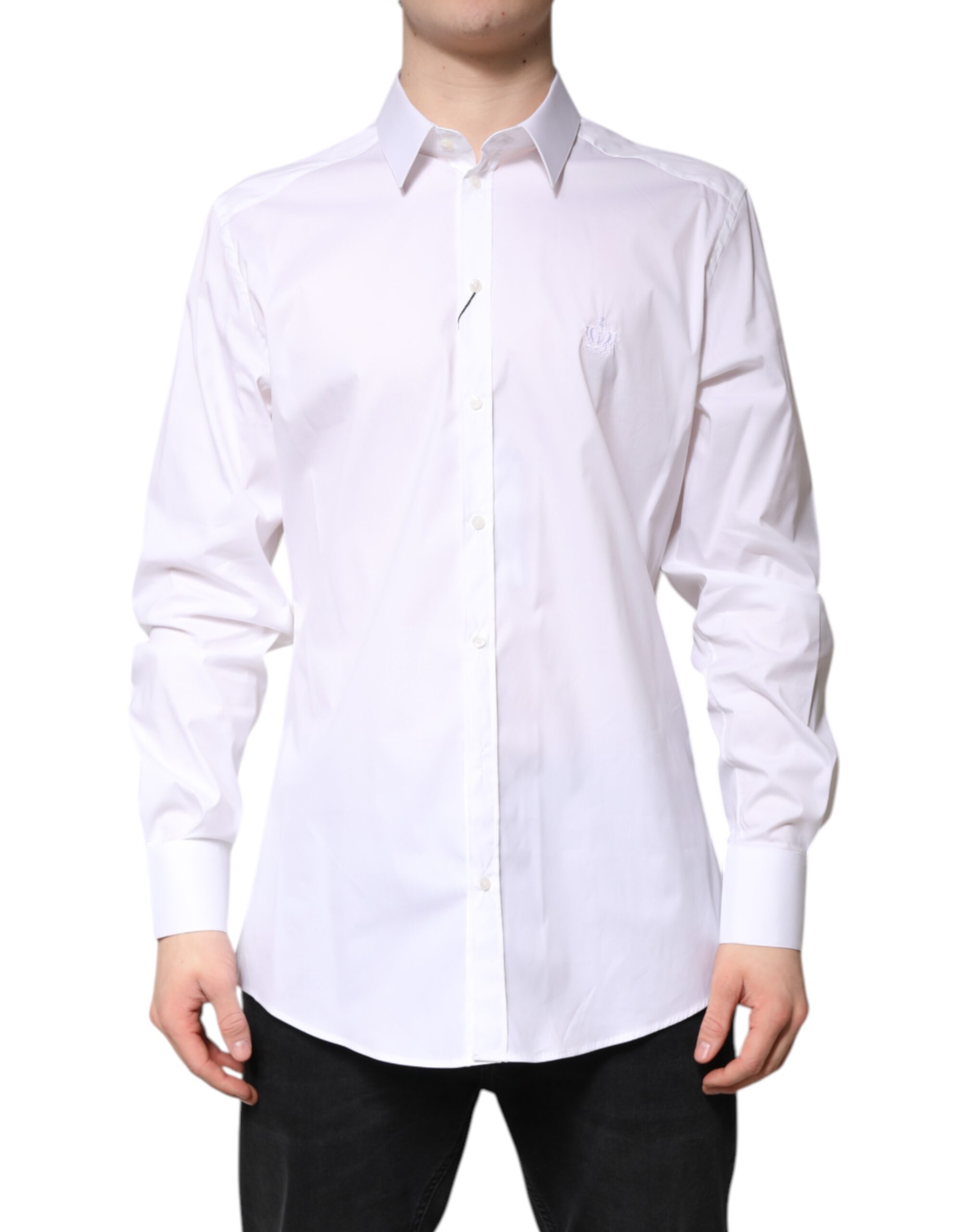 Dolce & Gabbana White Cotton Collared GOLD FormalDress Shirt - Image 2