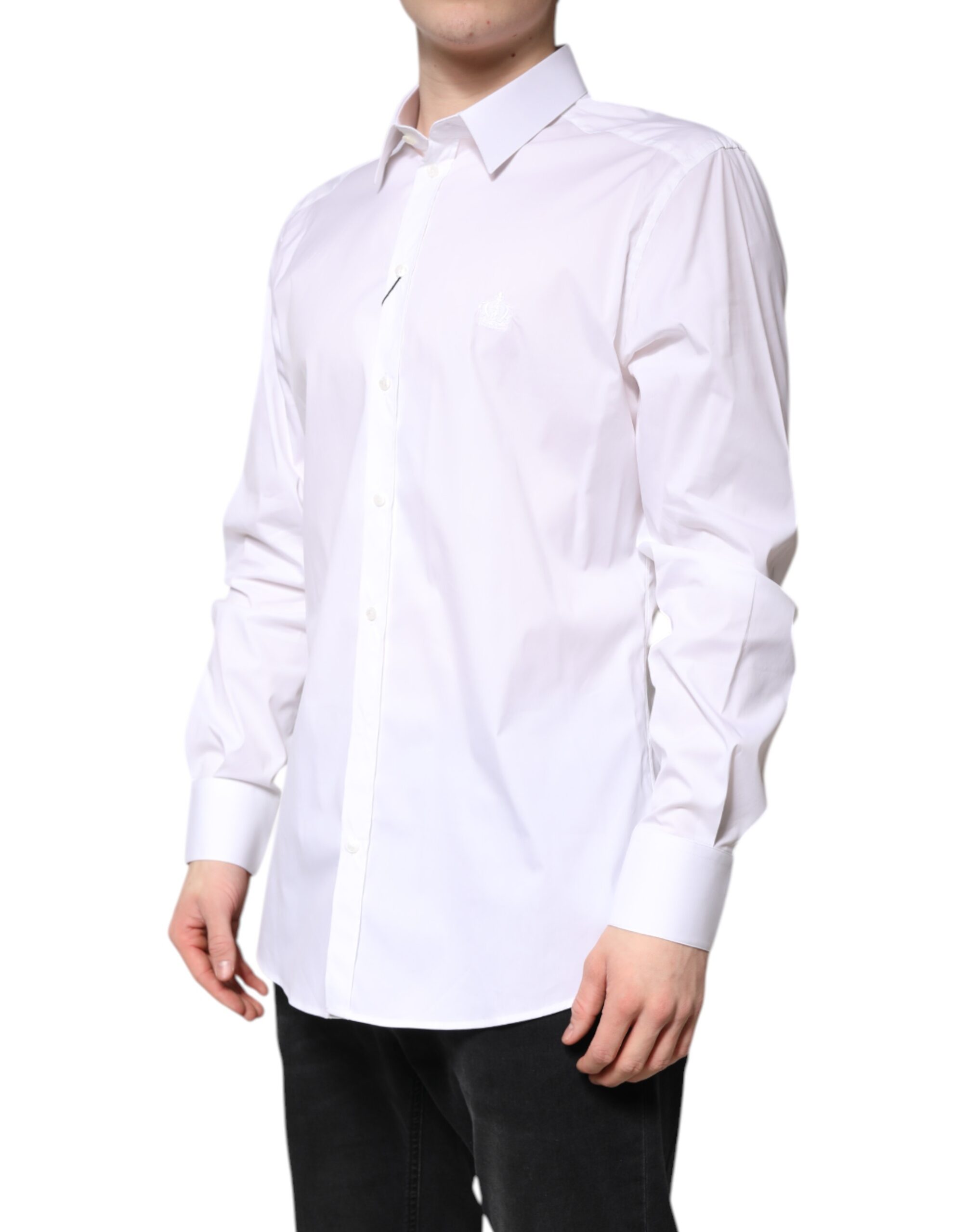 Dolce & Gabbana White Cotton Collared GOLD FormalDress Shirt - Image 3