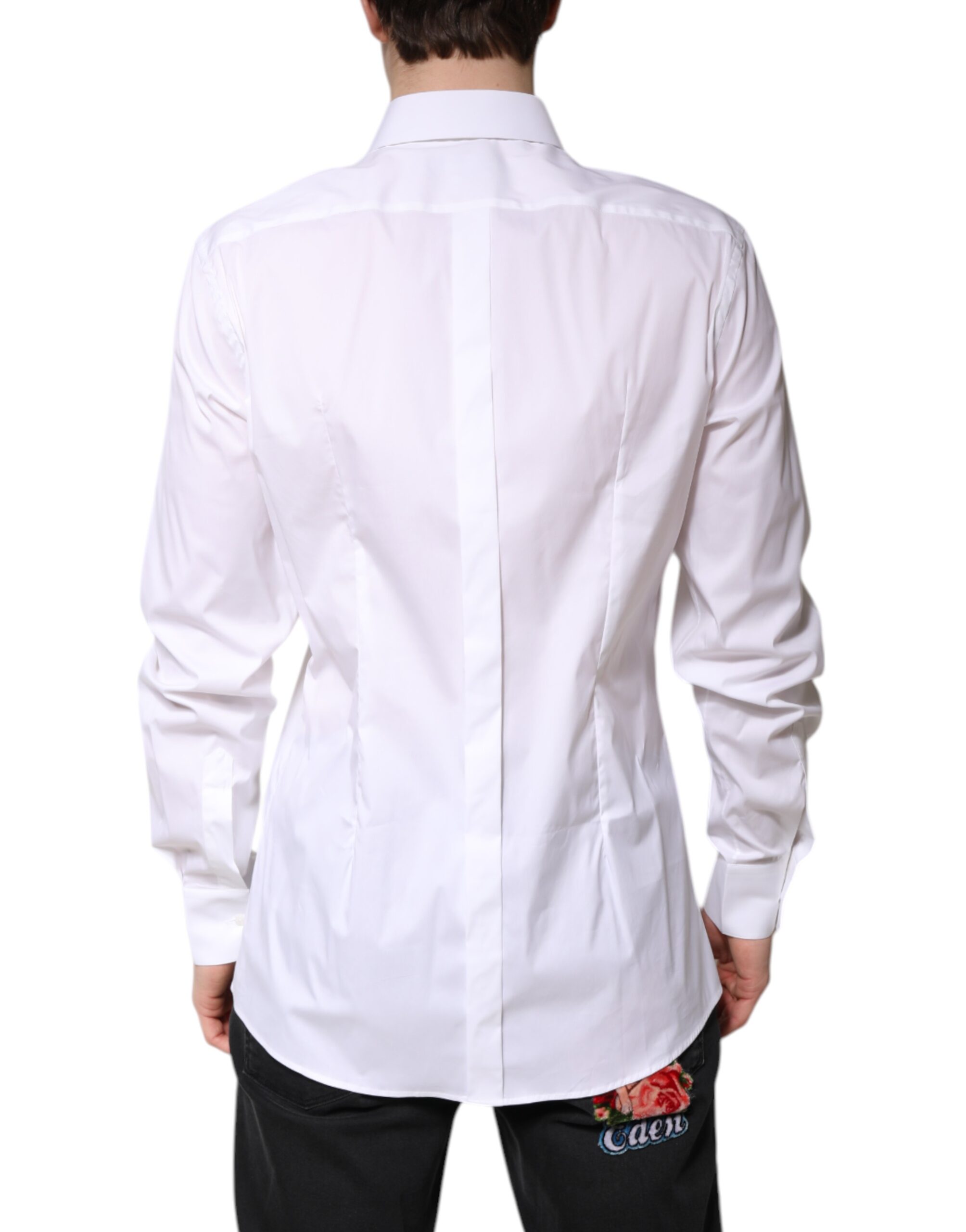 Dolce & Gabbana White Cotton Collared GOLD FormalDress Shirt - Image 4