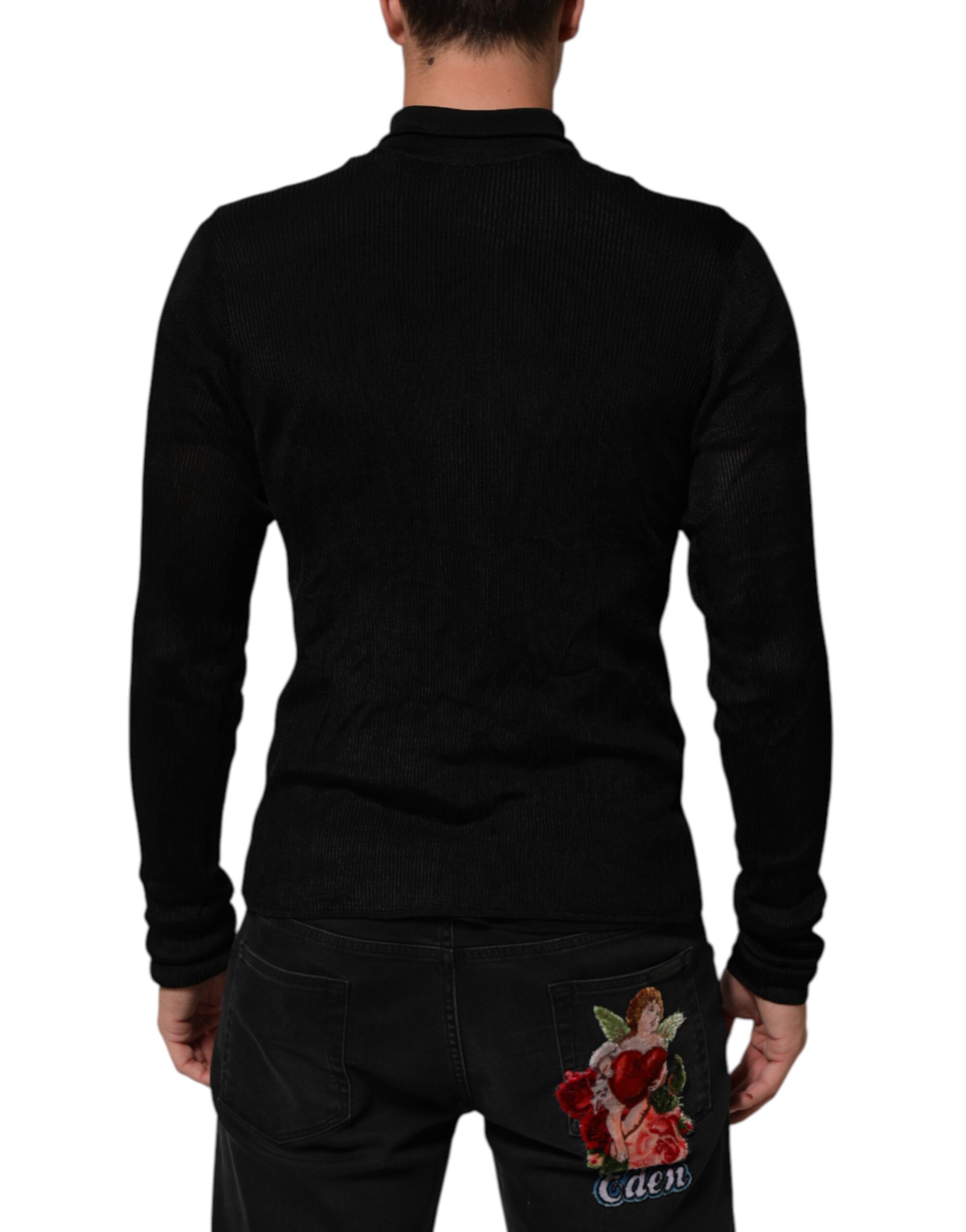 Dolce & Gabbana Black Viscose Turtle Neck Pullover Sweater - Image 4