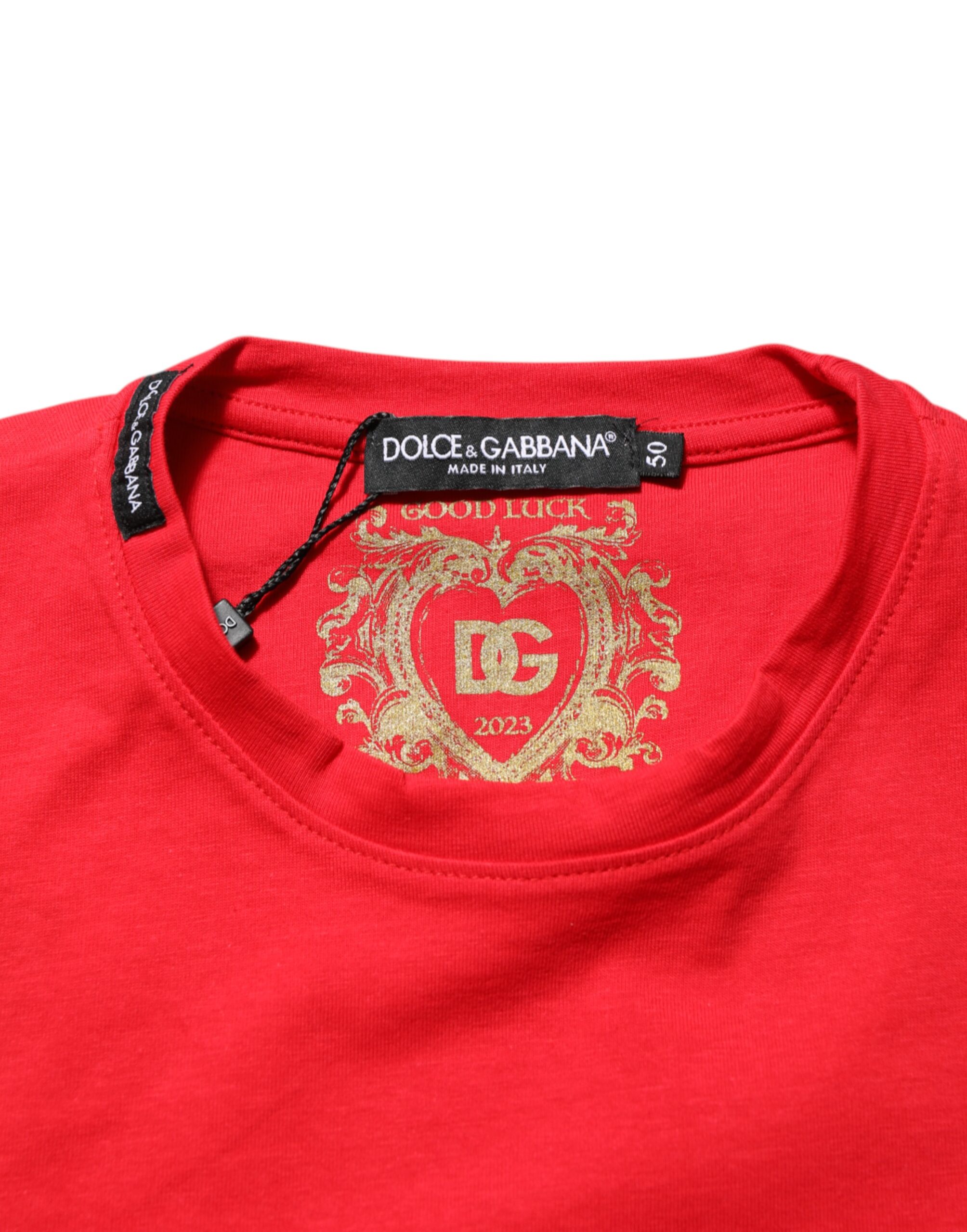 Dolce & Gabbana Red Goodluck 2023 Cotton Crew Neck T-shirt - Image 7