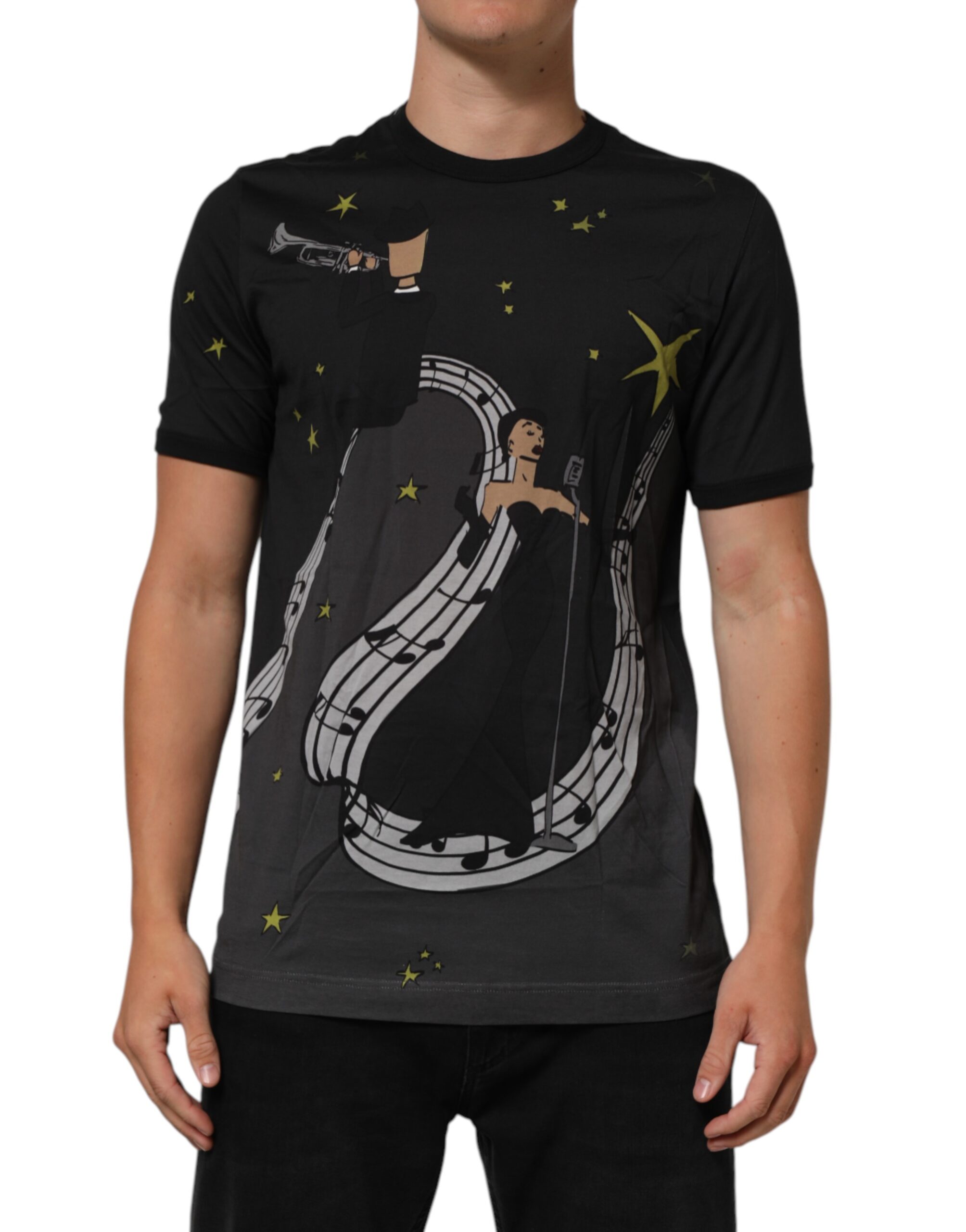 Dolce & Gabbana Black Musical Print Cotton Crew Neck T-shirt - Image 2