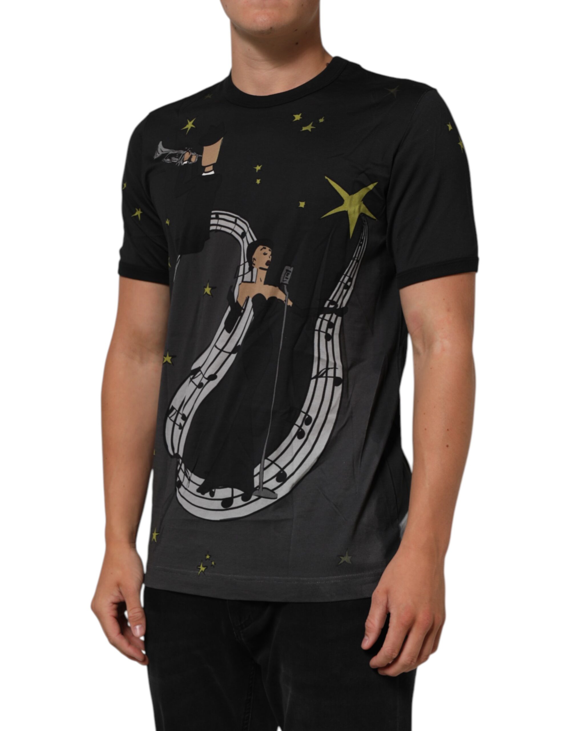 Dolce & Gabbana Black Musical Print Cotton Crew Neck T-shirt - Image 3