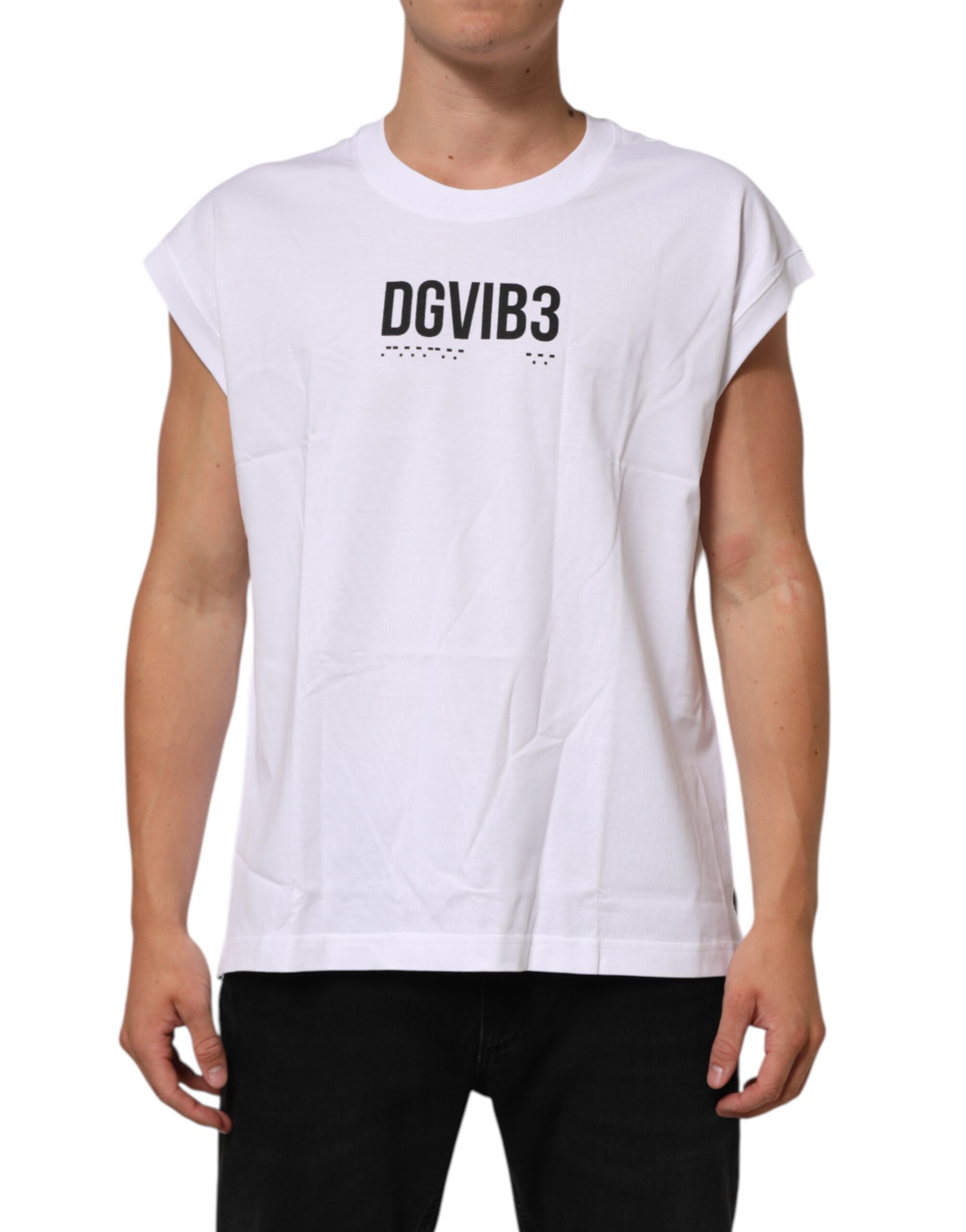 Dolce & Gabbana White Cotton Sleeveless Printed Tank T-shirt - Image 2