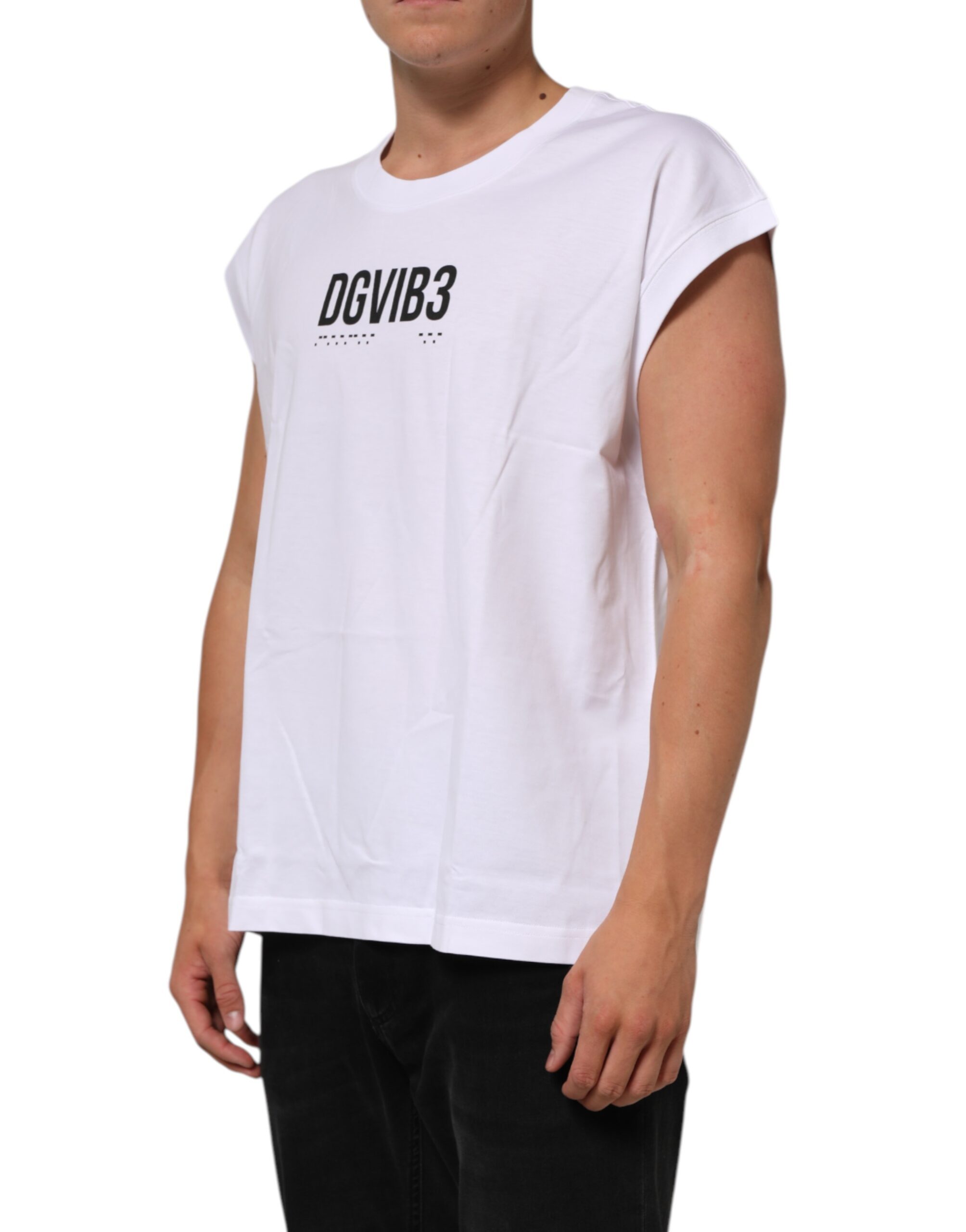 Dolce & Gabbana White Cotton Sleeveless Printed Tank T-shirt - Image 3