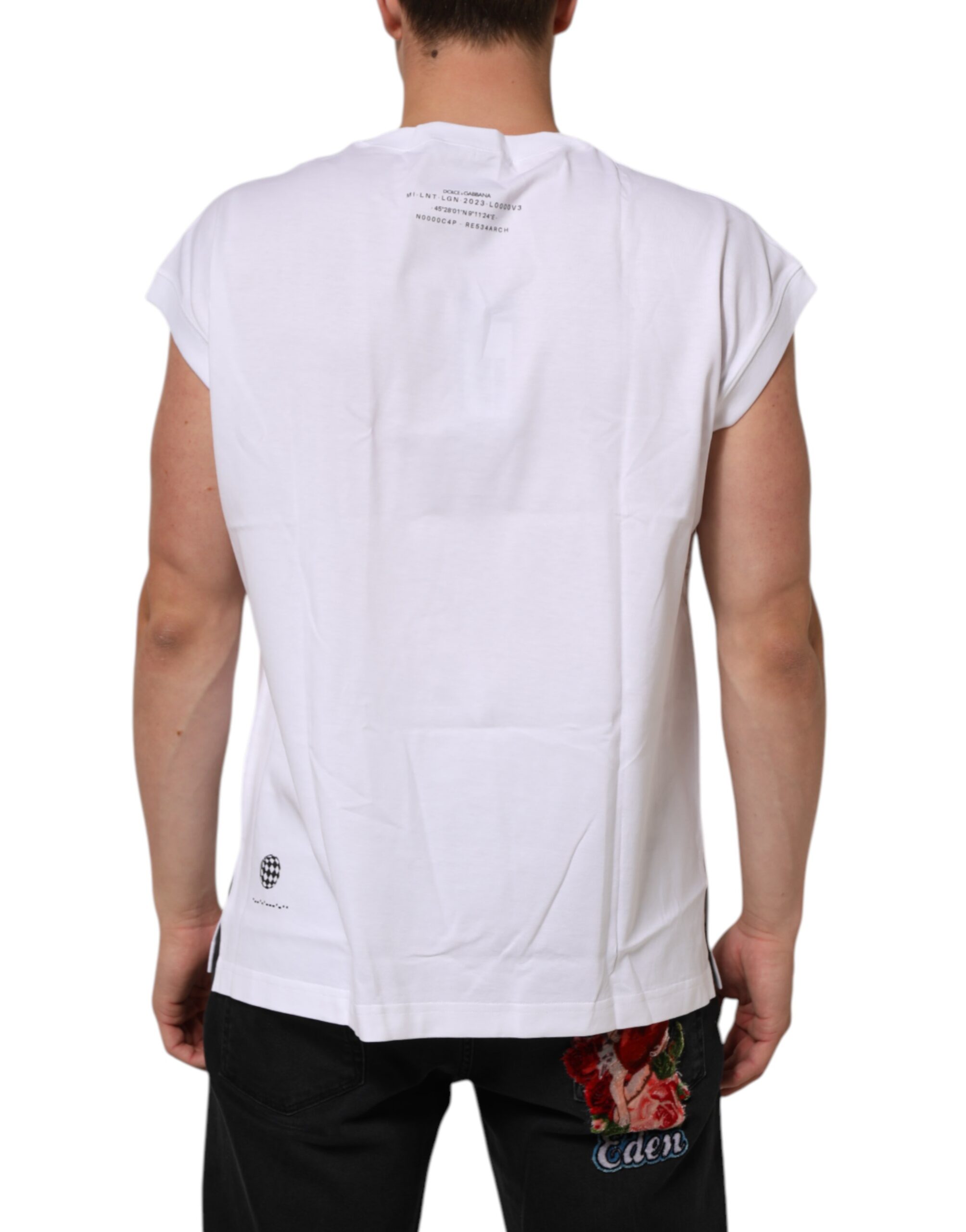Dolce & Gabbana White Cotton Sleeveless Printed Tank T-shirt - Image 4