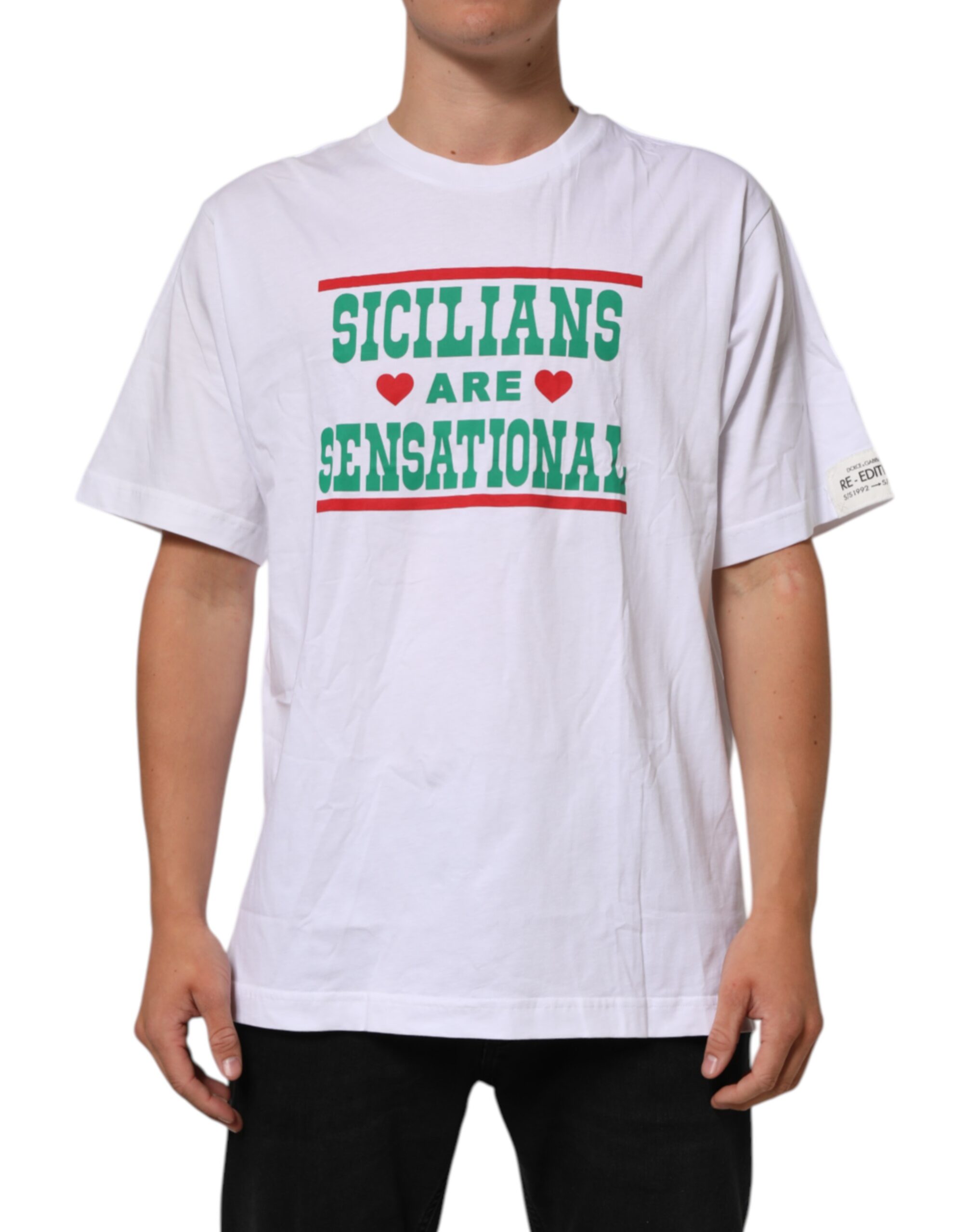 Dolce & Gabbana White Graphic Print Cotton Crew Neck T-shirt - Image 2
