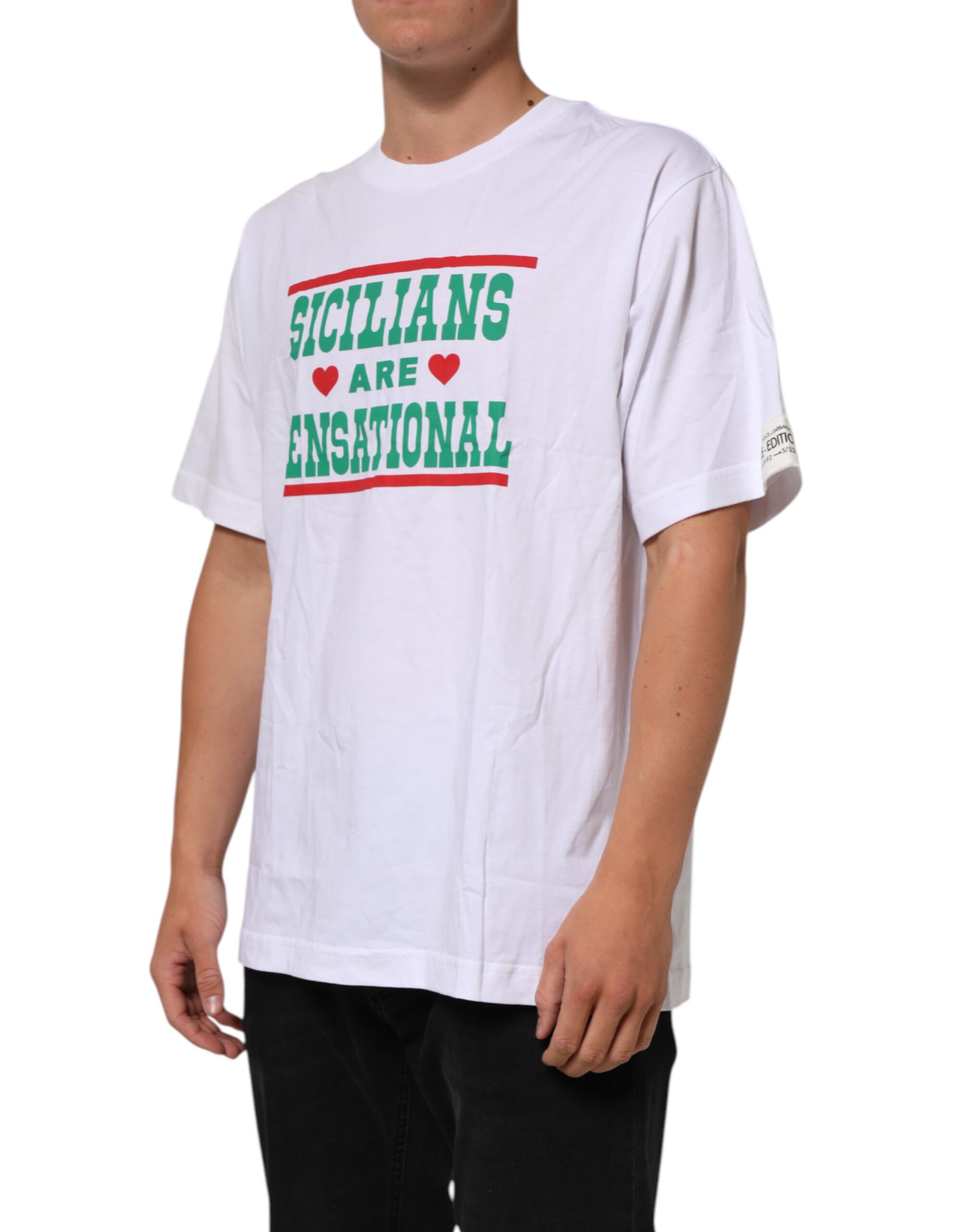 Dolce & Gabbana White Graphic Print Cotton Crew Neck T-shirt - Image 3
