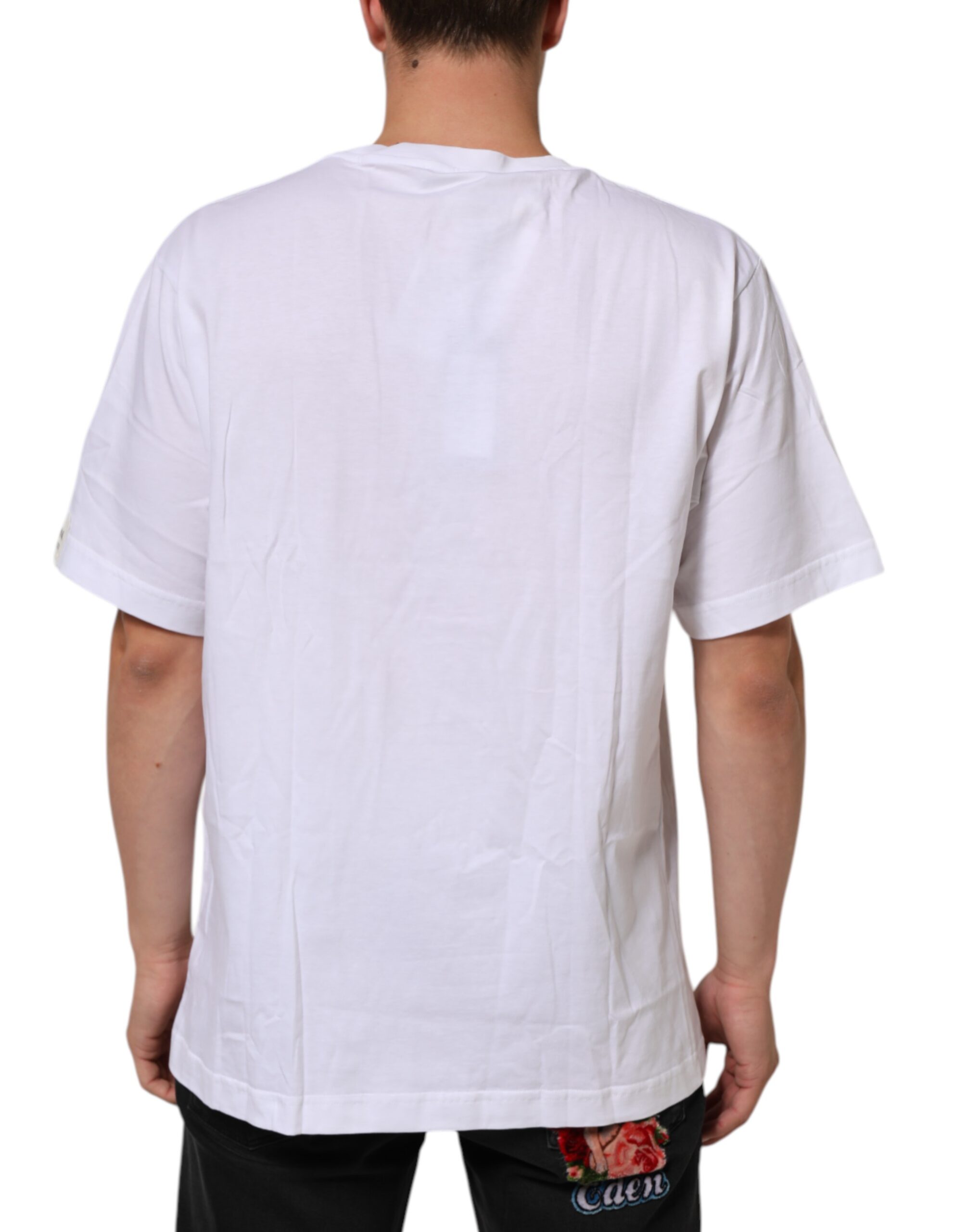Dolce & Gabbana White Graphic Print Cotton Crew Neck T-shirt - Image 4