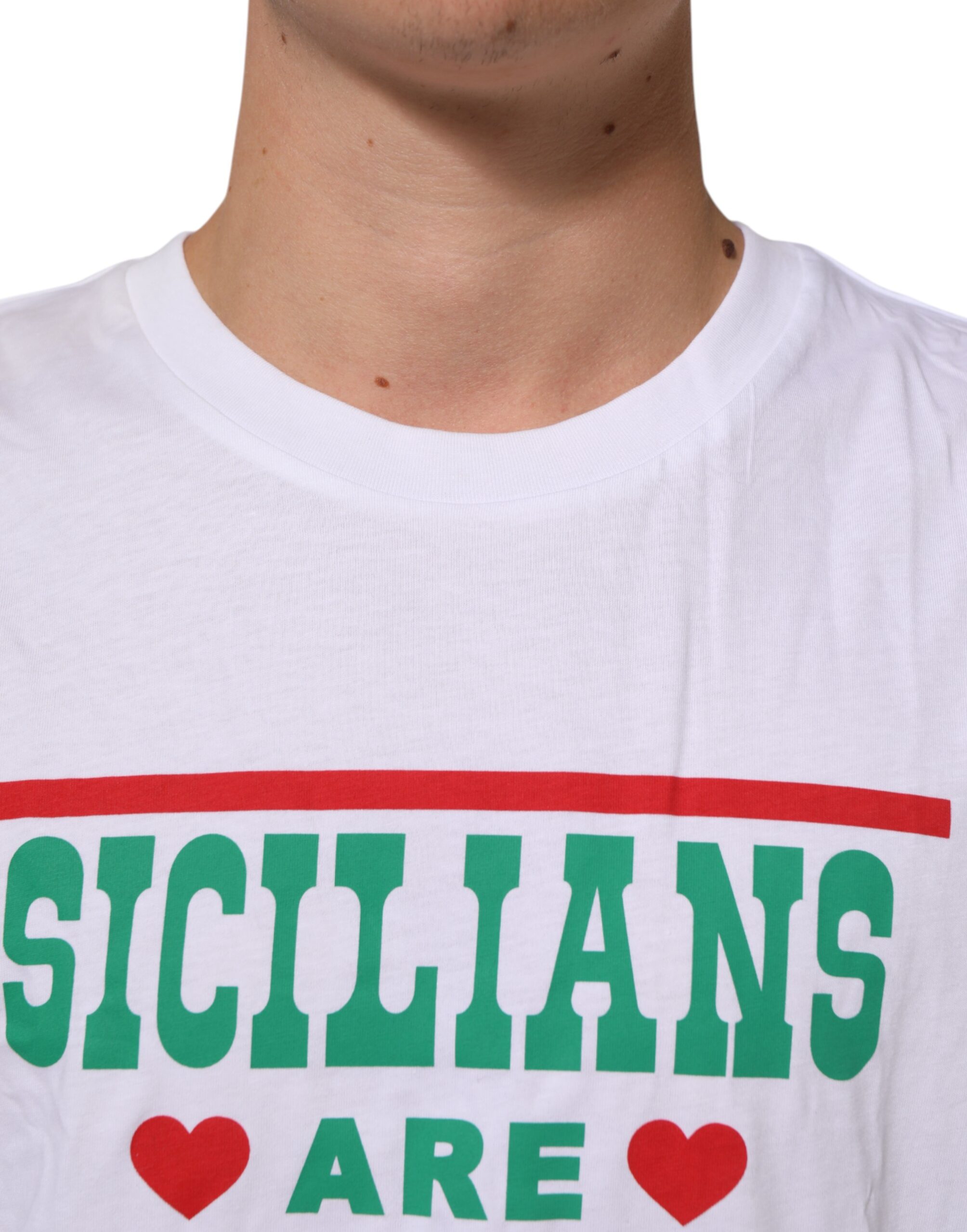 Dolce & Gabbana White Graphic Print Cotton Crew Neck T-shirt - Image 5