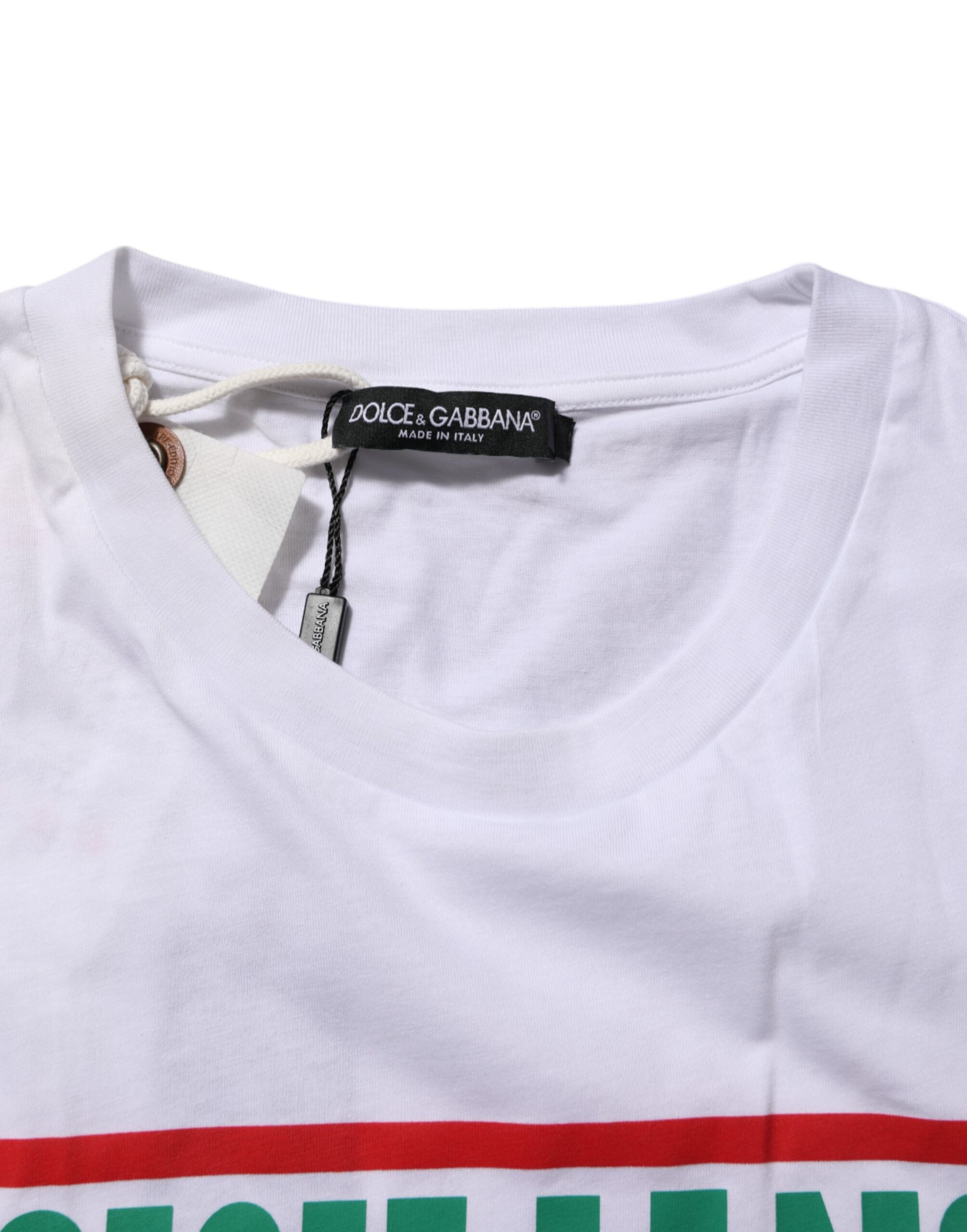 Dolce & Gabbana White Graphic Print Cotton Crew Neck T-shirt - Image 7