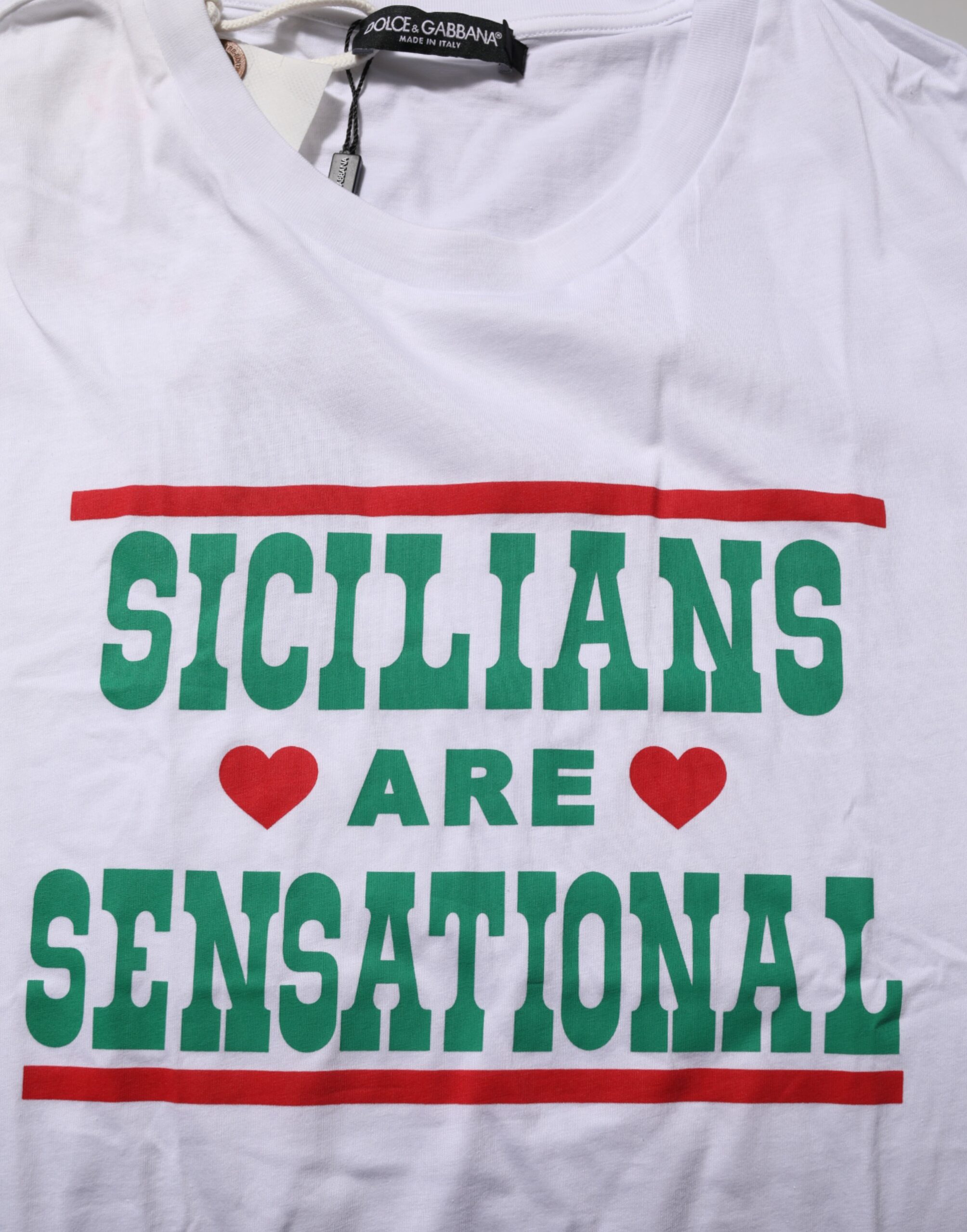 Dolce & Gabbana White Graphic Print Cotton Crew Neck T-shirt - Image 8