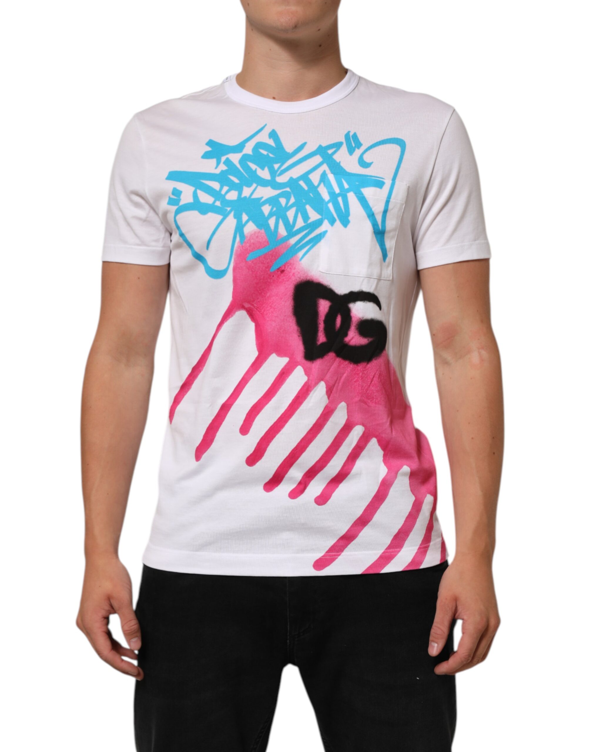 Dolce & Gabbana White Graphic Print Cotton Crew Neck T-shirt - Image 2