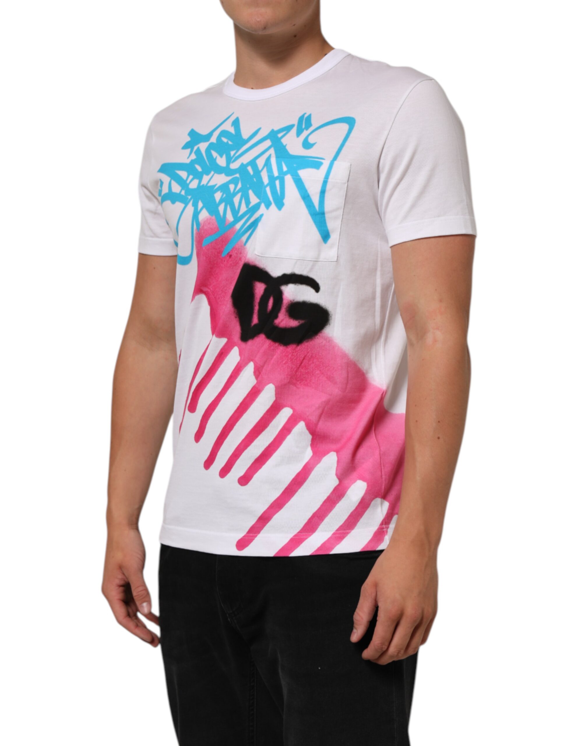 Dolce & Gabbana White Graphic Print Cotton Crew Neck T-shirt - Image 3