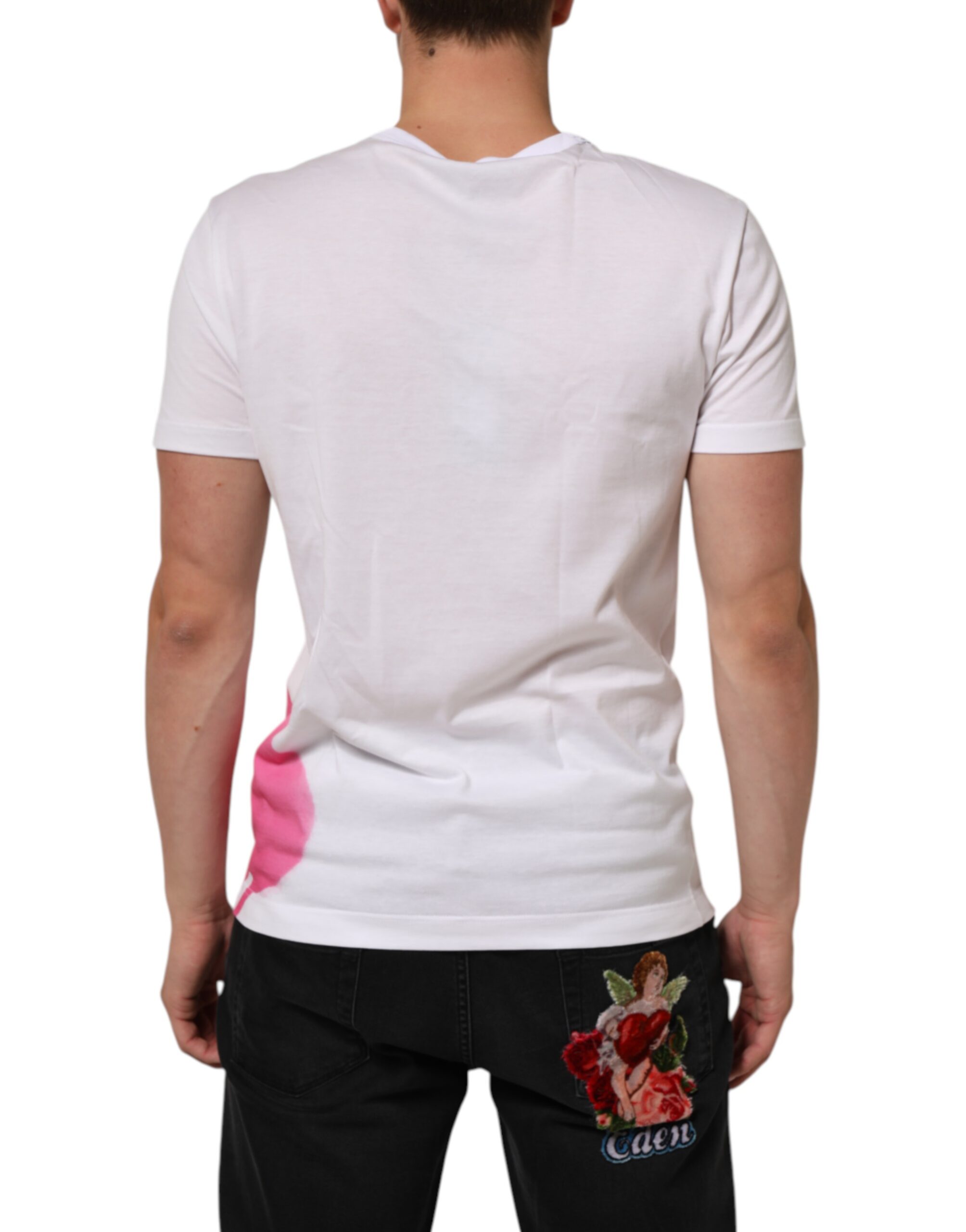 Dolce & Gabbana White Graphic Print Cotton Crew Neck T-shirt - Image 4