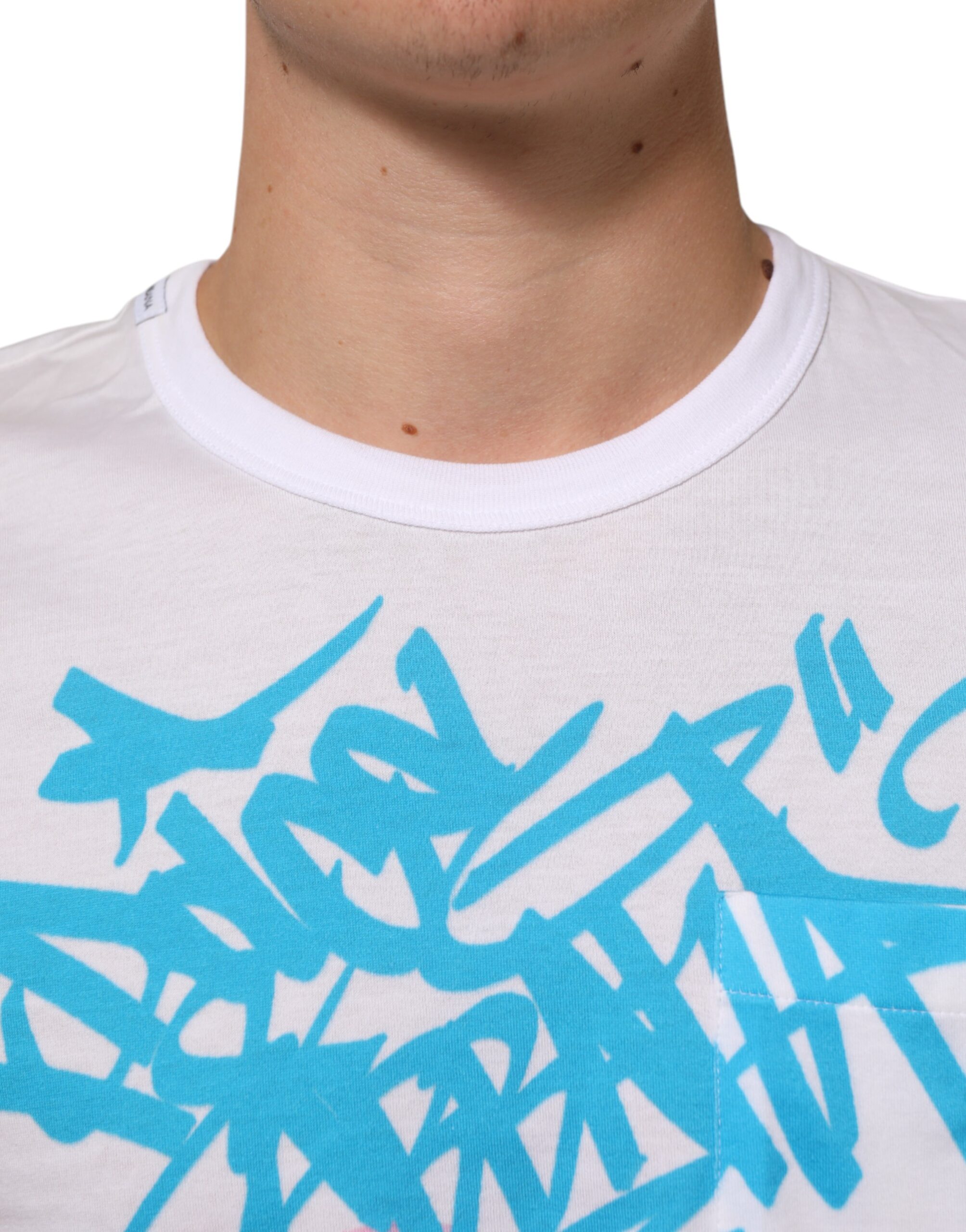 Dolce & Gabbana White Graphic Print Cotton Crew Neck T-shirt - Image 5