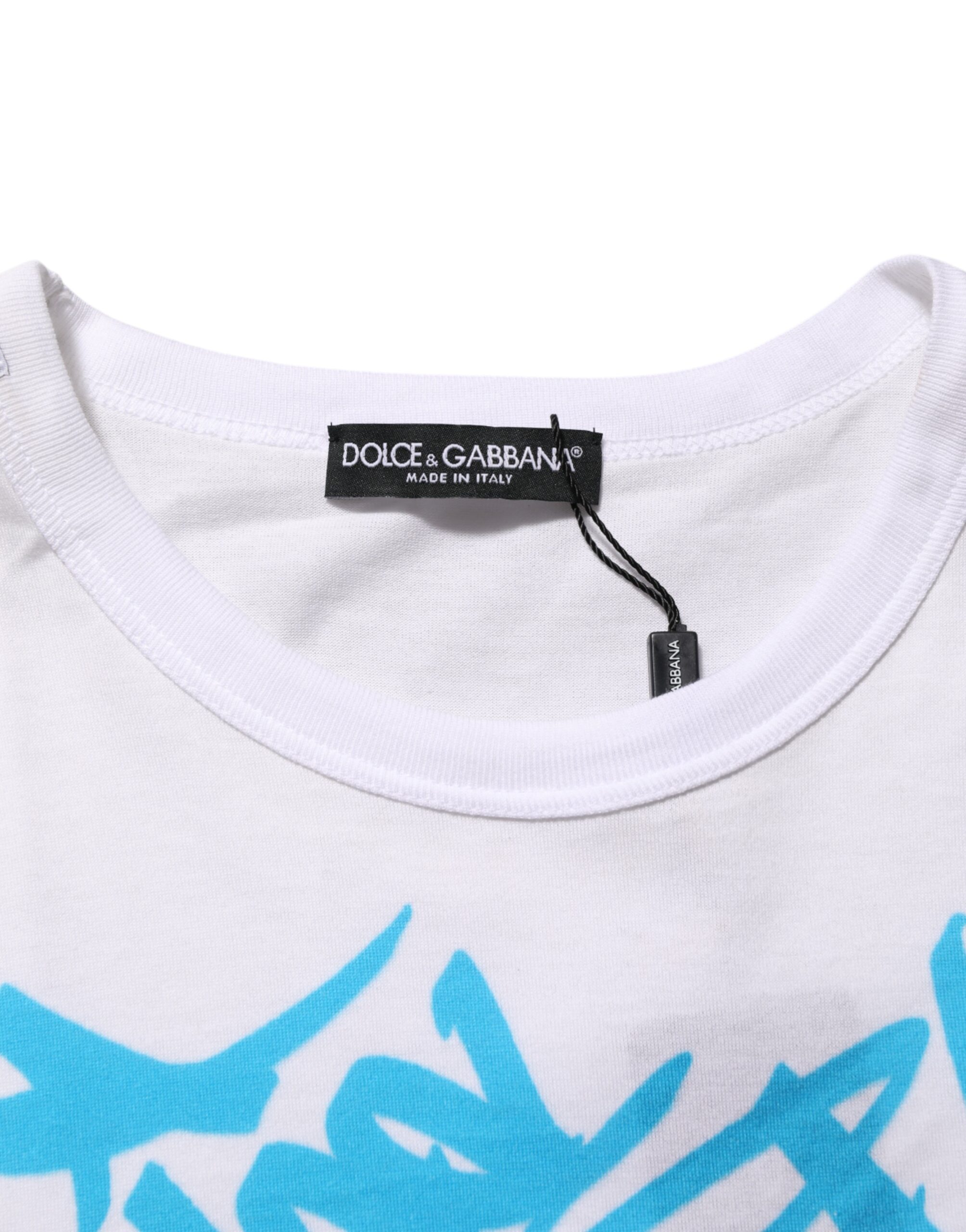 Dolce & Gabbana White Graphic Print Cotton Crew Neck T-shirt - Image 7