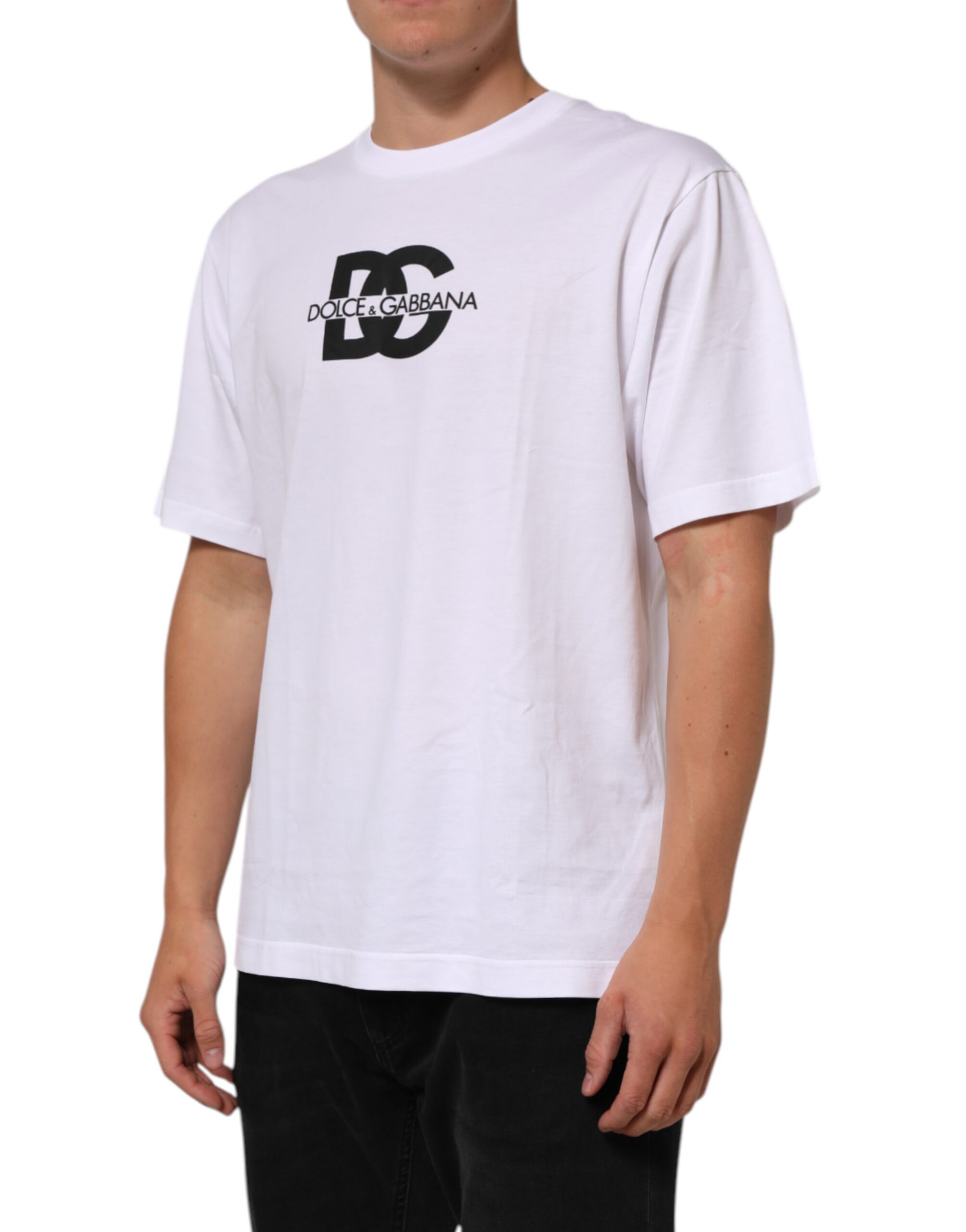 Dolce & Gabbana White Logo Print Cotton Crew Neck Men T-shirt - Image 3