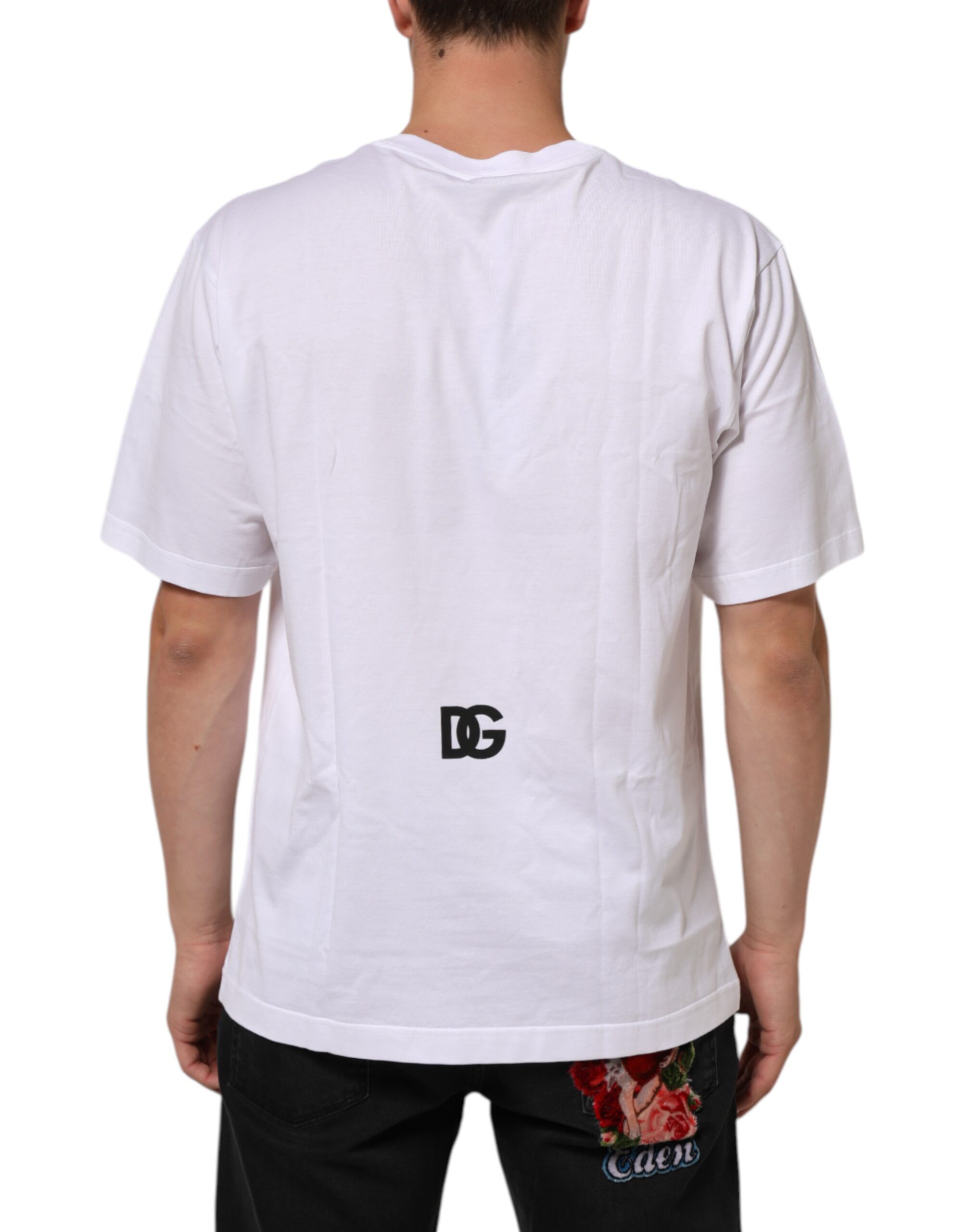 Dolce & Gabbana White Logo Print Cotton Crew Neck Men T-shirt - Image 4