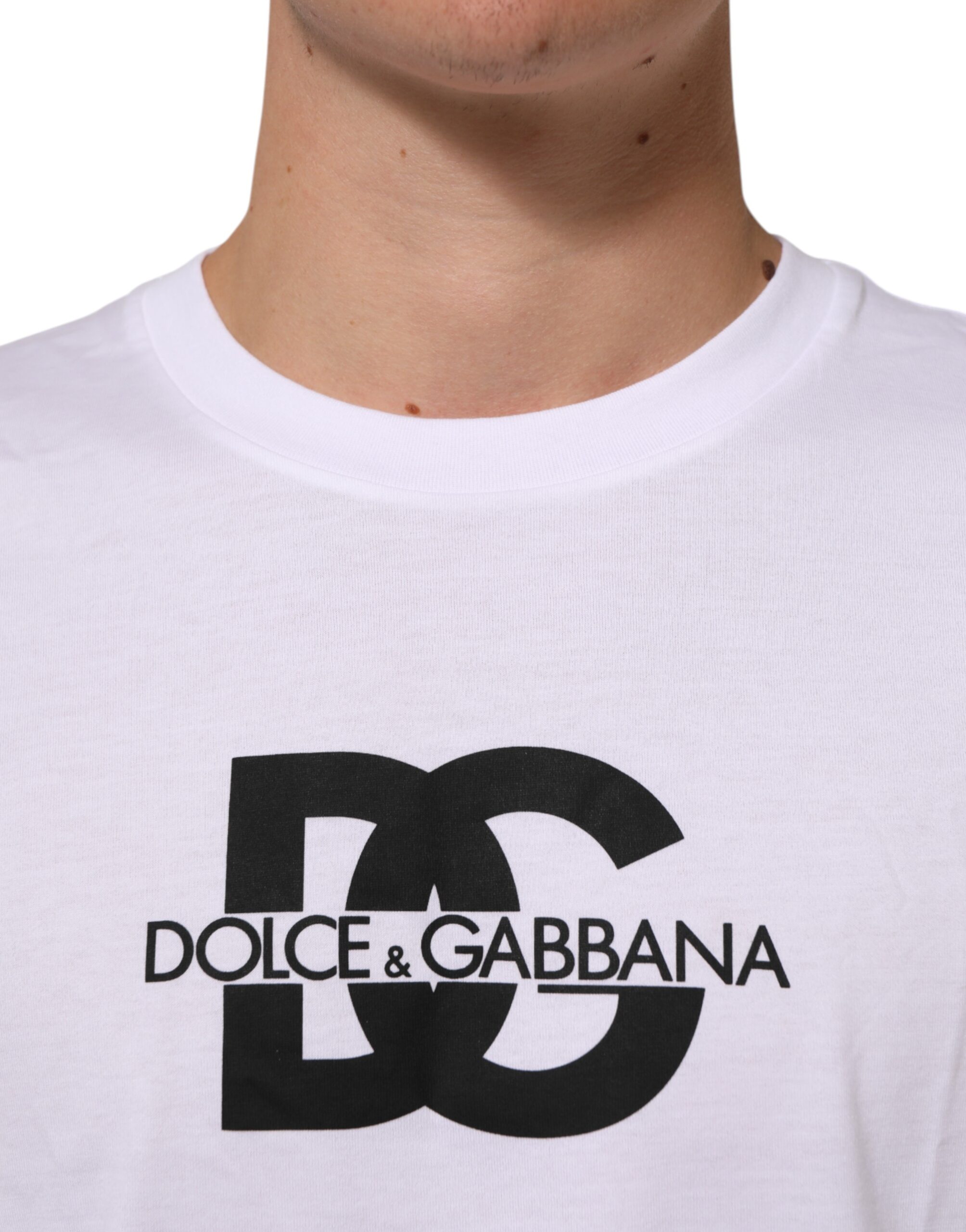 Dolce & Gabbana White Logo Print Cotton Crew Neck Men T-shirt - Image 5