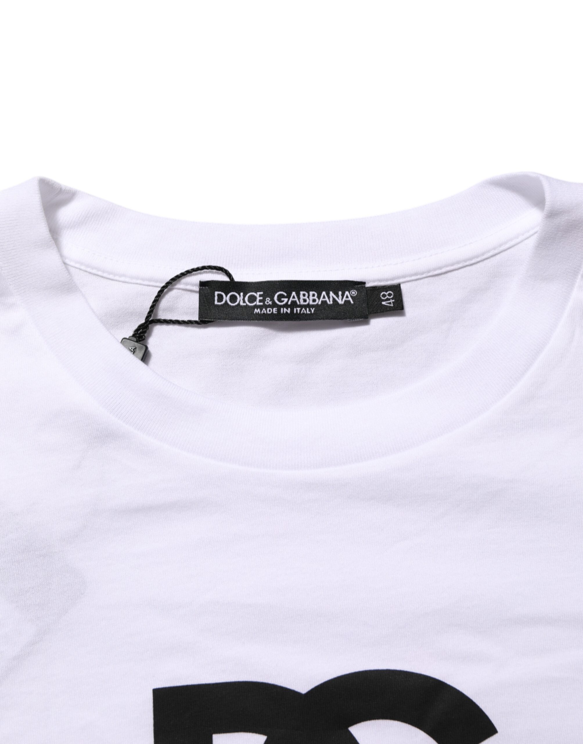 Dolce & Gabbana White Logo Print Cotton Crew Neck Men T-shirt - Image 7