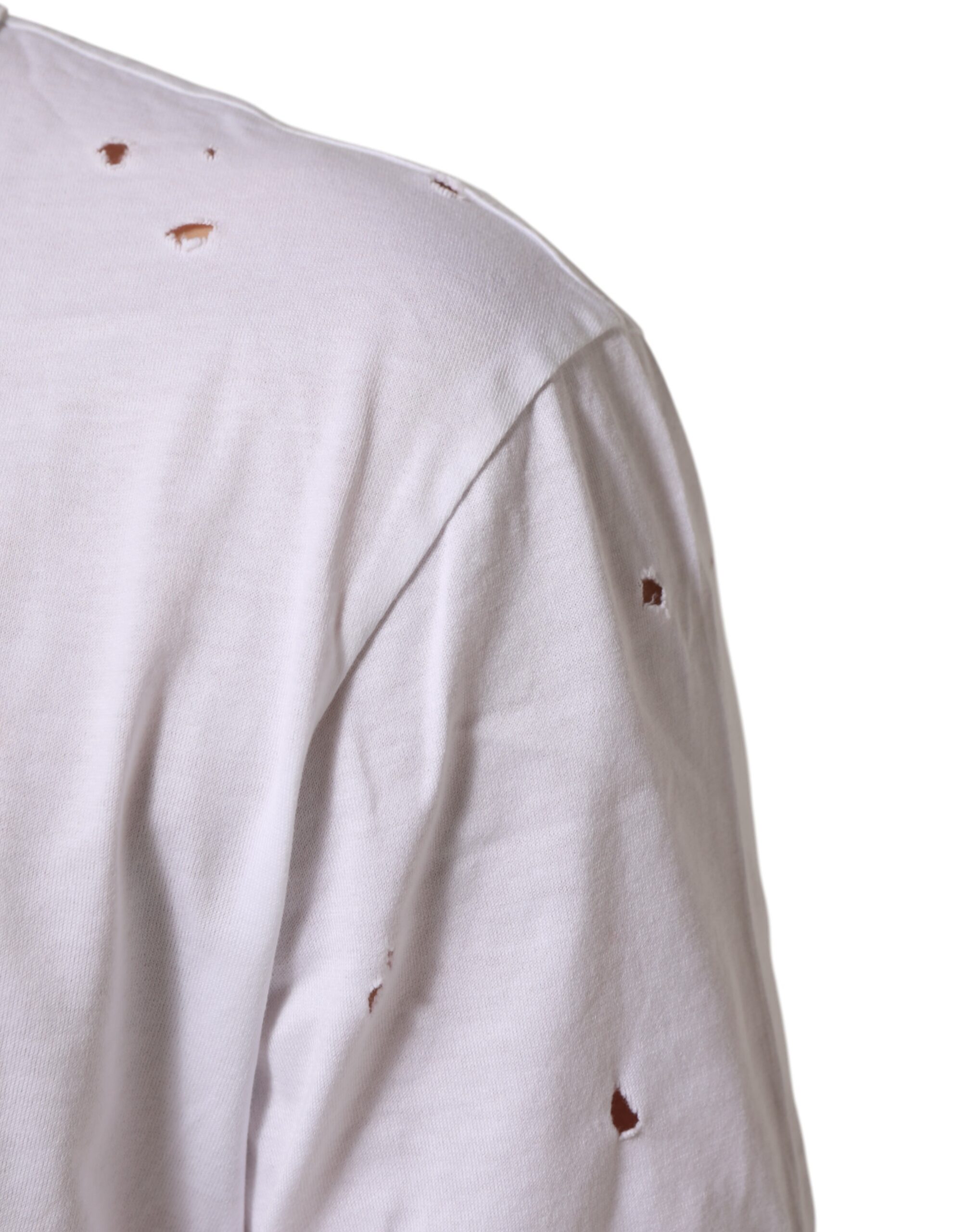 Dolce & Gabbana White Distressed Cotton V Neck Men T-shirt - Image 6