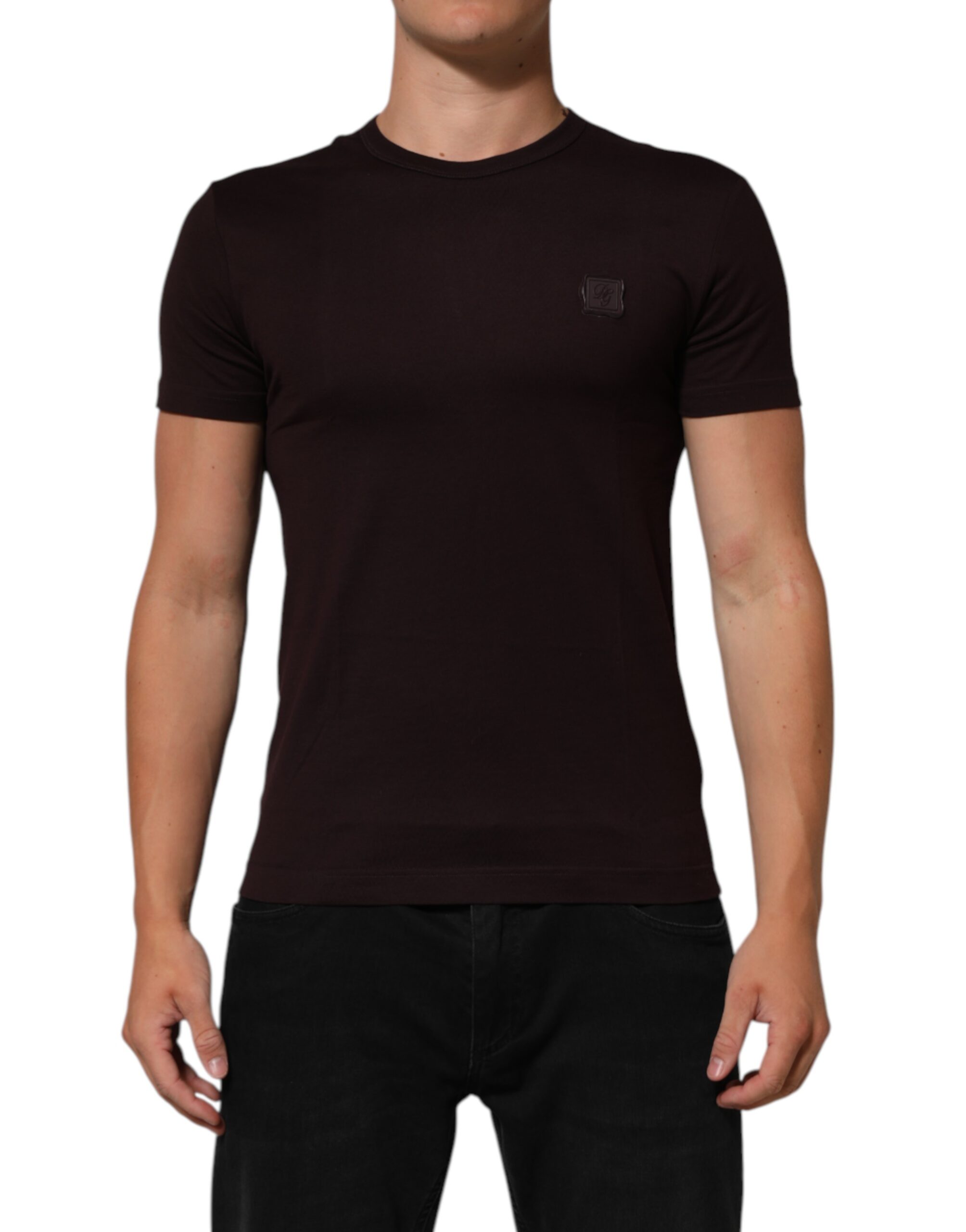 Dolce & Gabbana Brown Logo Plaque Cotton Crew Neck T-shirt - Image 2