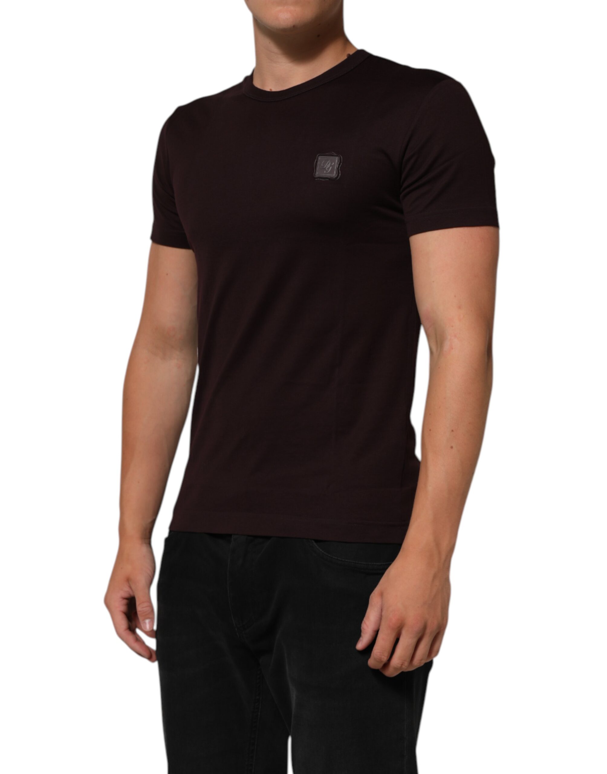 Dolce & Gabbana Brown Logo Plaque Cotton Crew Neck T-shirt - Image 3