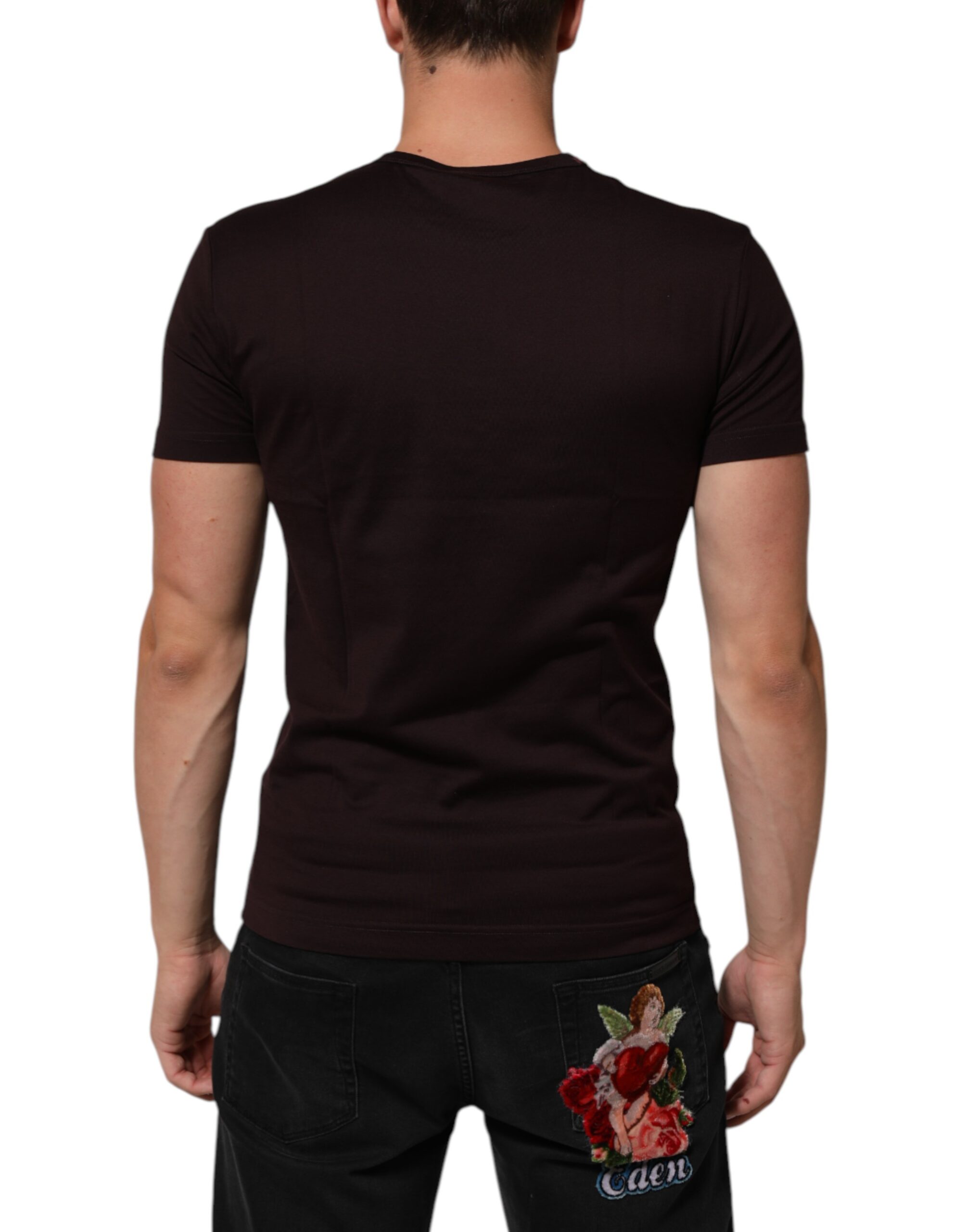 Dolce & Gabbana Brown Logo Plaque Cotton Crew Neck T-shirt - Image 4