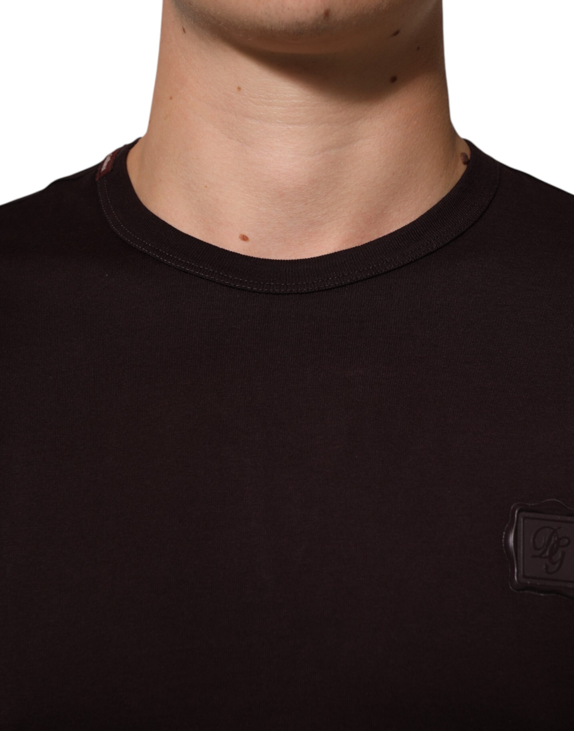 Dolce & Gabbana Brown Logo Plaque Cotton Crew Neck T-shirt - Image 5
