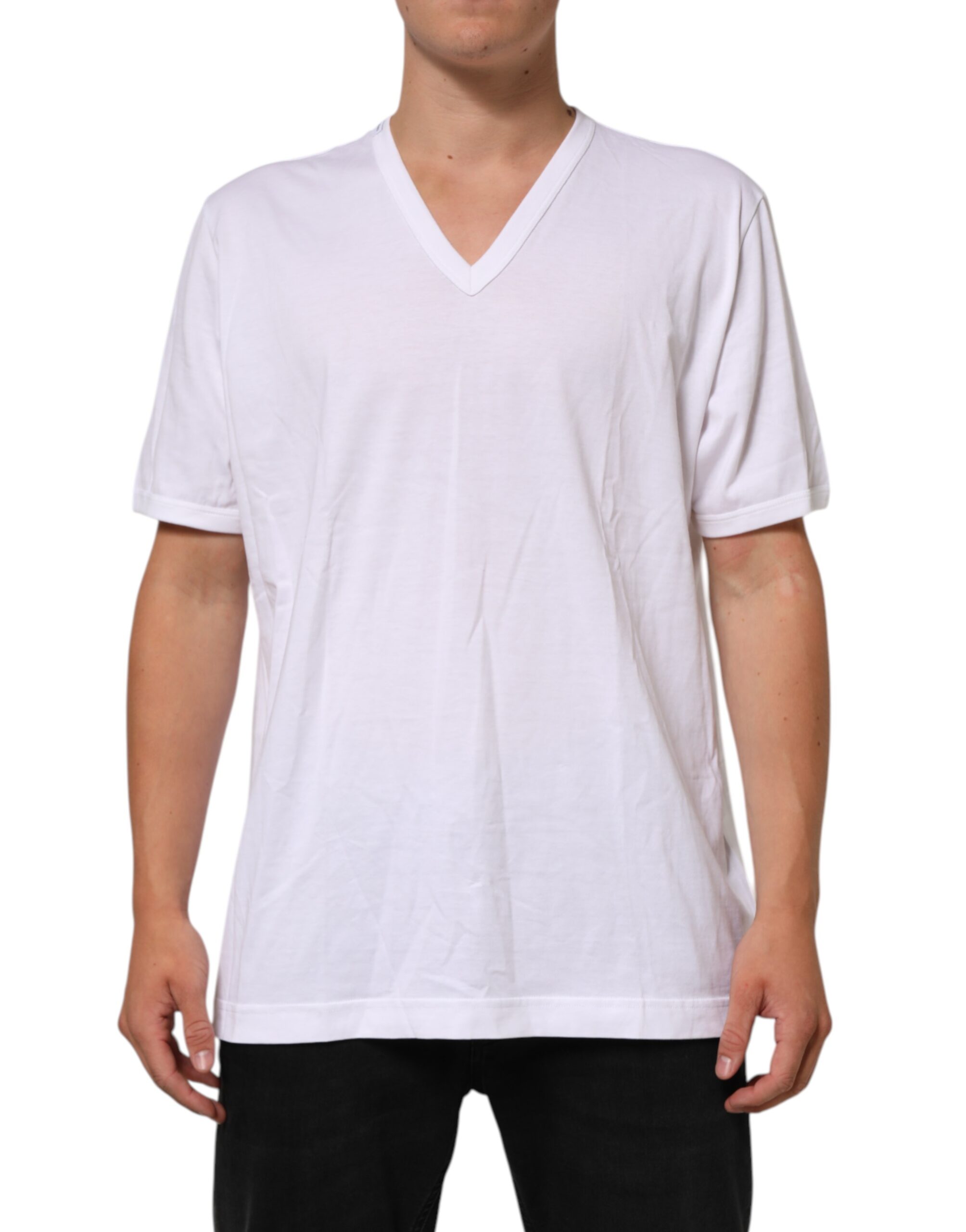 Dolce & Gabbana White Cotton V-Neck Short Sleeves T-shirt - Image 2