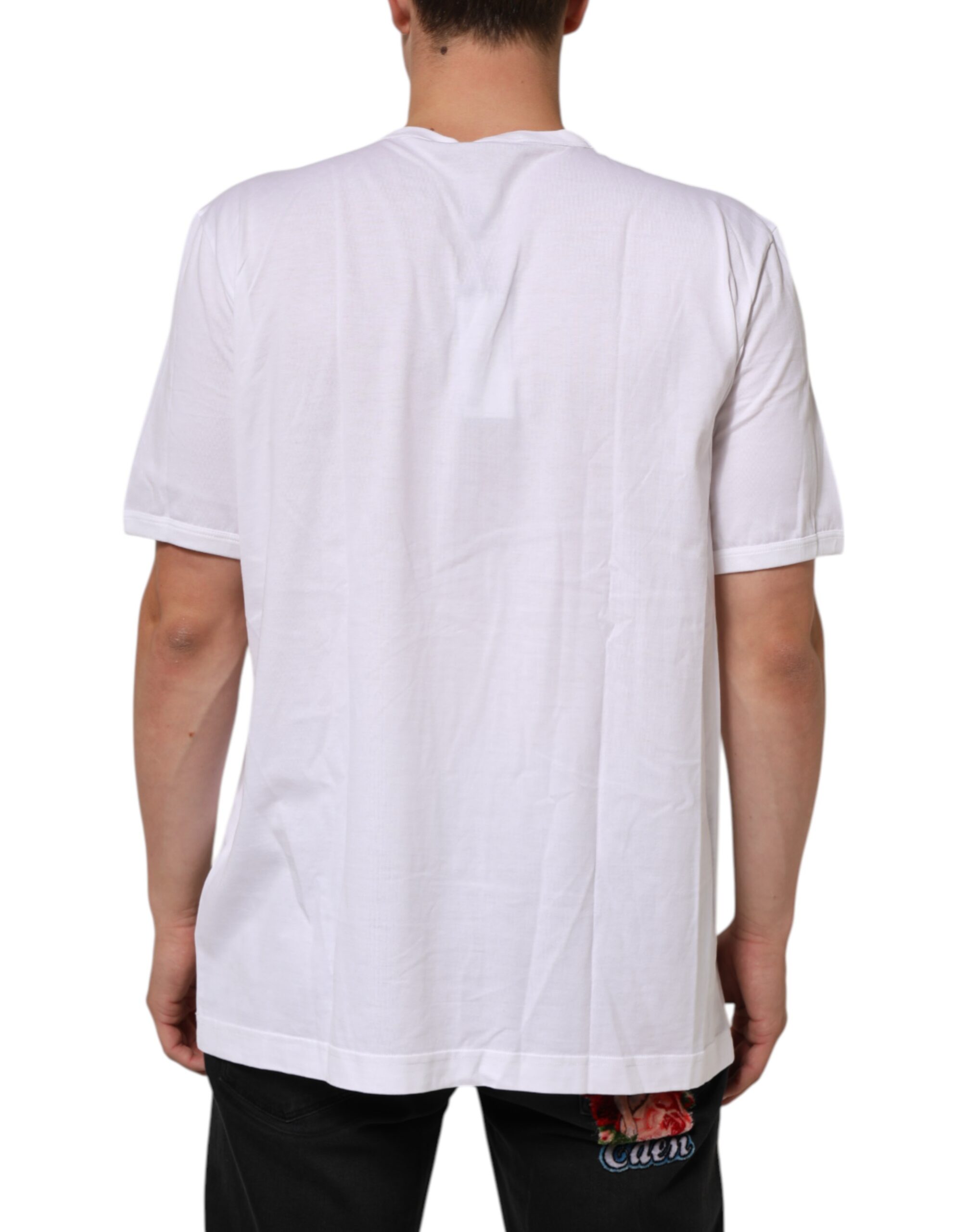 Dolce & Gabbana White Cotton V-Neck Short Sleeves T-shirt - Image 4