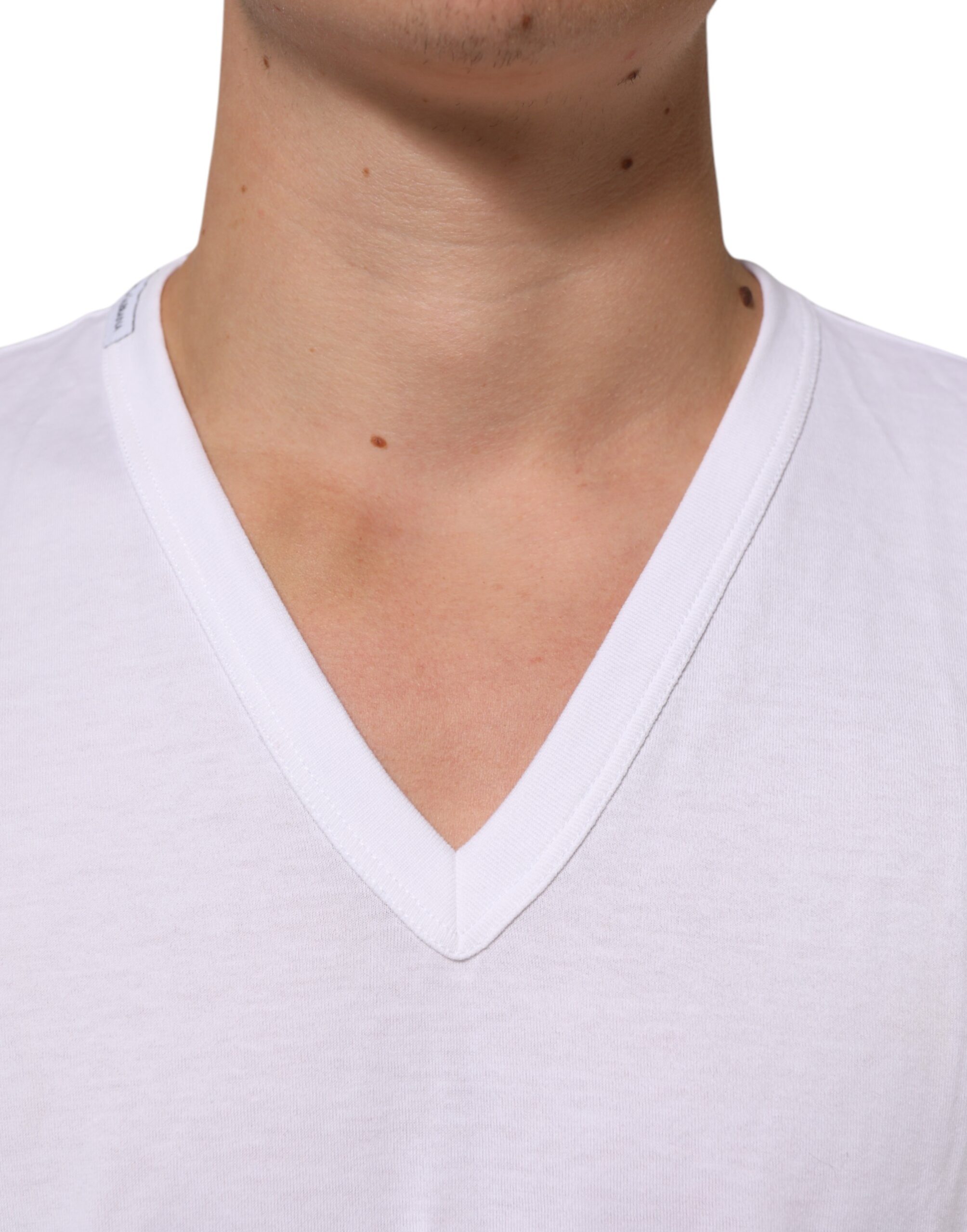 Dolce & Gabbana White Cotton V-Neck Short Sleeves T-shirt - Image 5