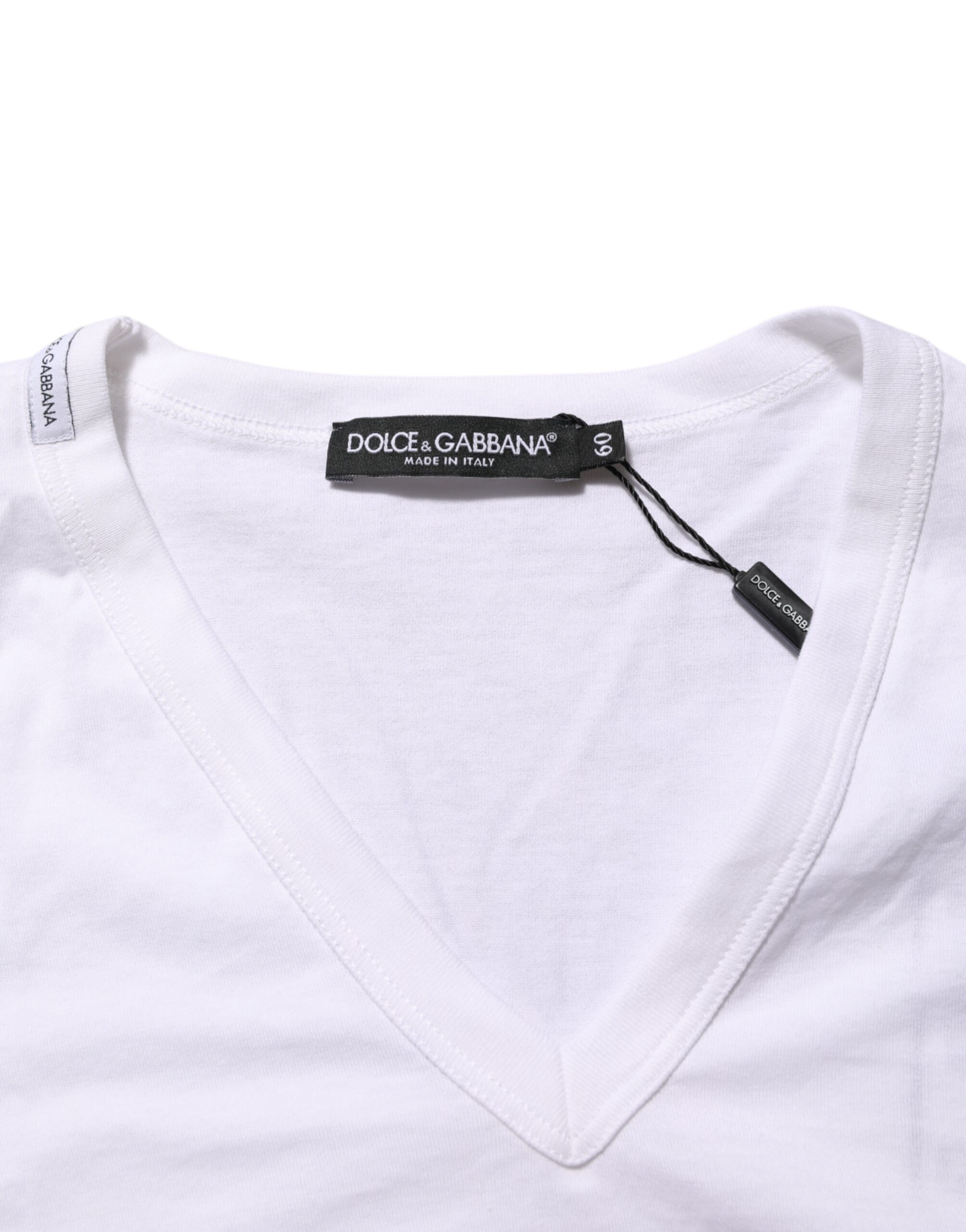 Dolce & Gabbana White Cotton V-Neck Short Sleeves T-shirt - Image 7