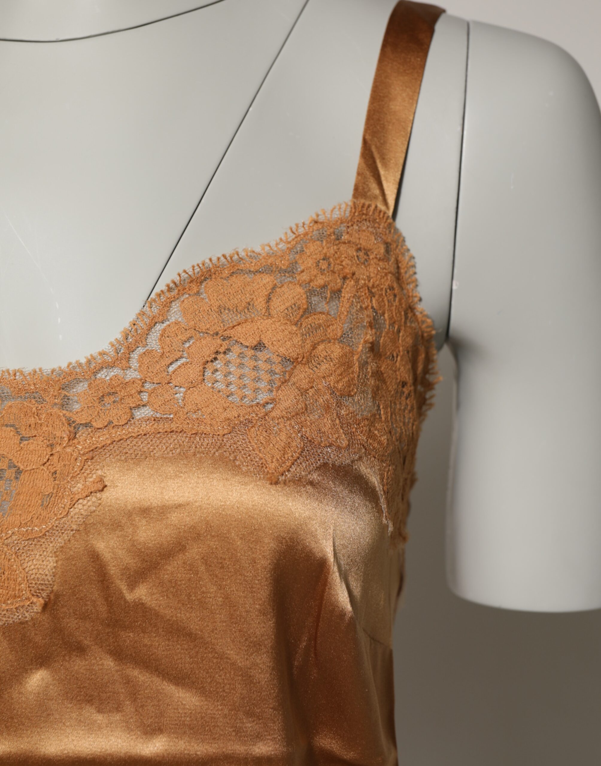 Dolce & Gabbana Brown Floral Lace Silk Satin Tank Lingerie Underwear - Image 3
