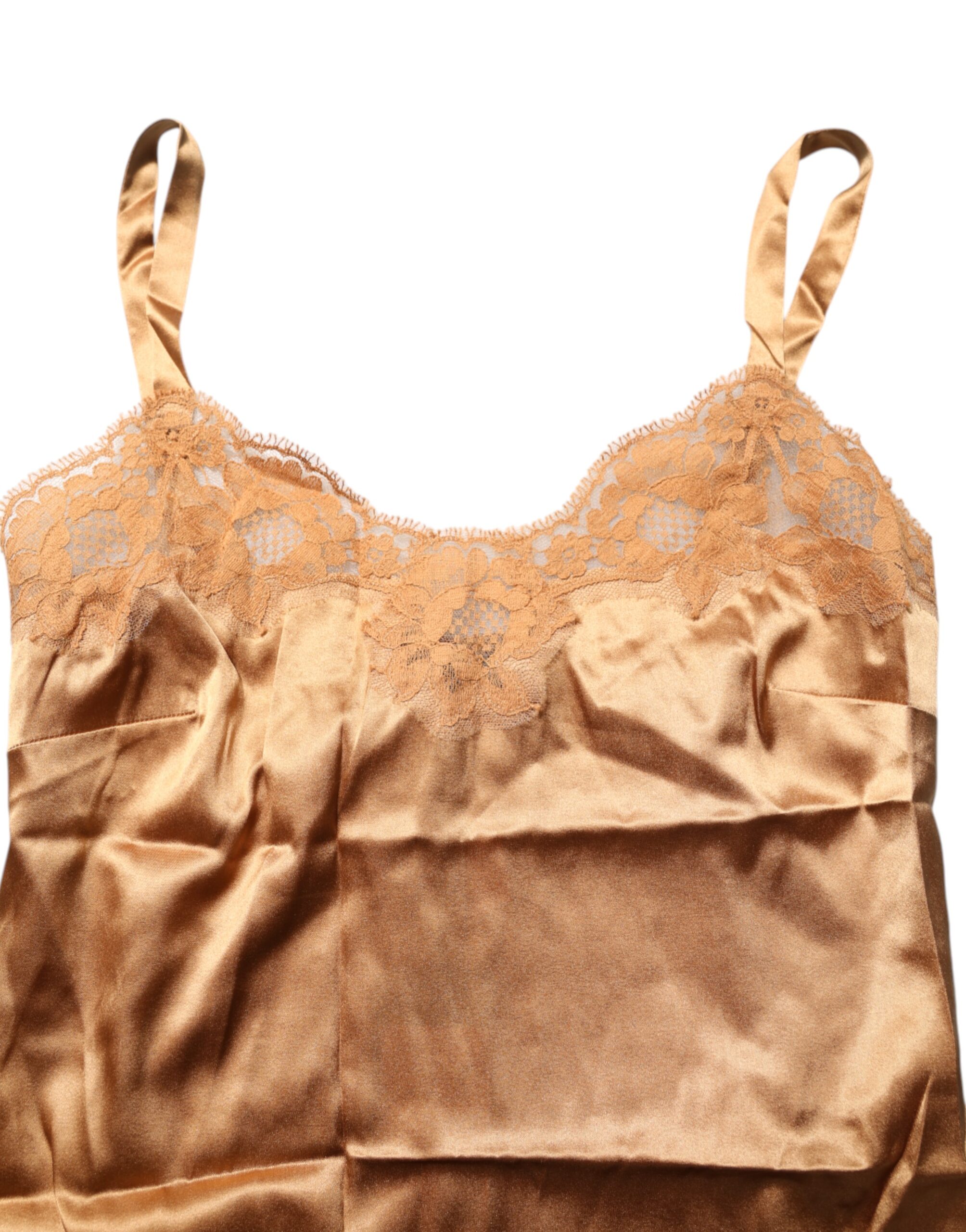 Dolce & Gabbana Brown Floral Lace Silk Satin Tank Lingerie Underwear - Image 5