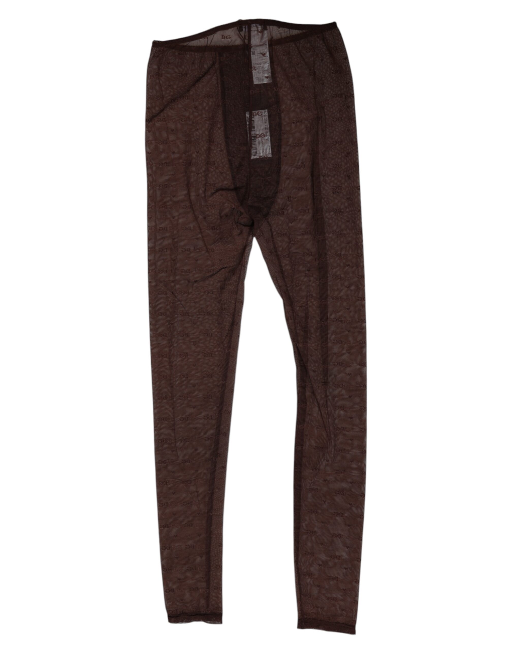 Dolce & Gabbana Brown Nylon Logo Lace Leggings Pants Underwear - Image 3