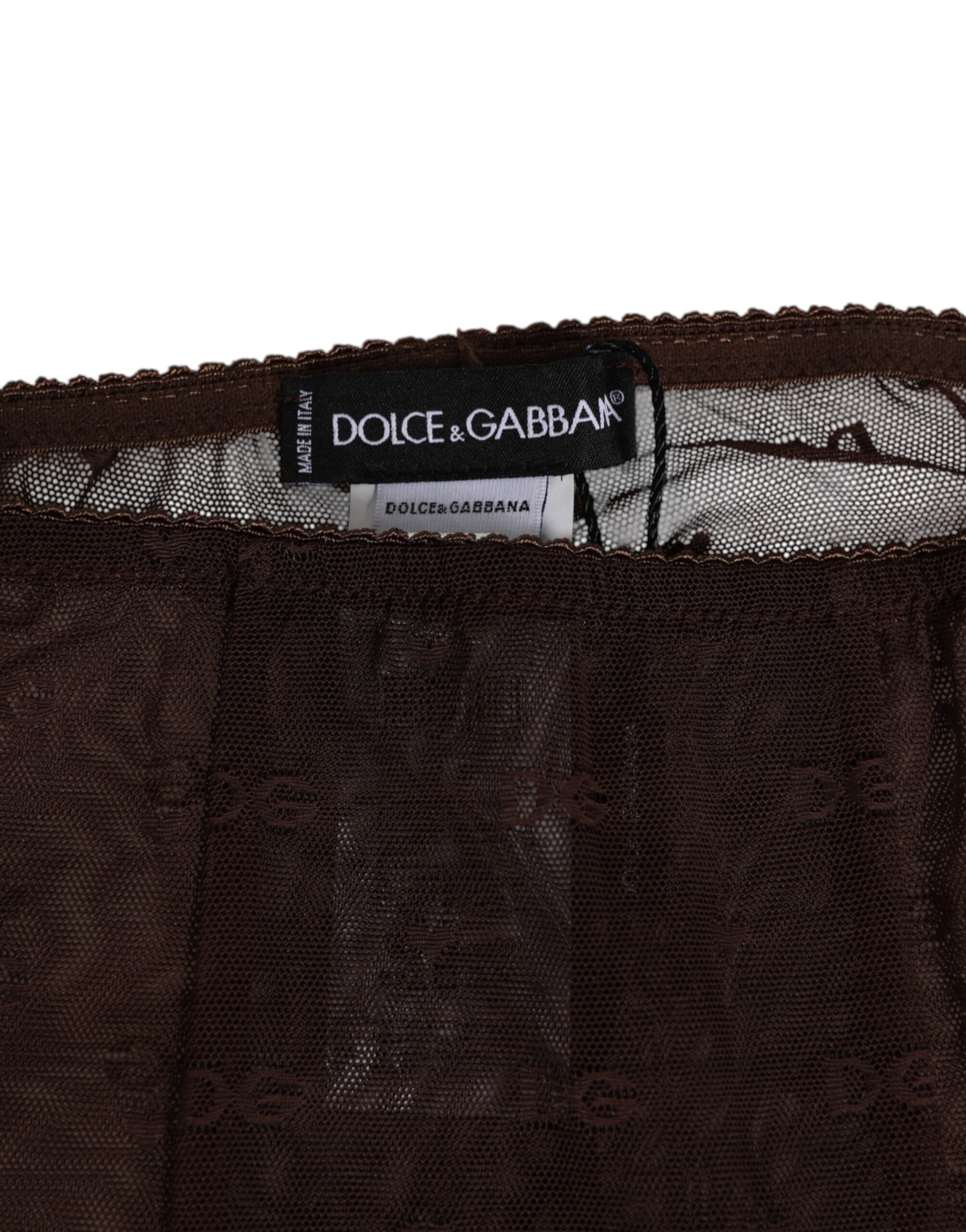 Dolce & Gabbana Brown Nylon Logo Lace Leggings Pants Underwear - Image 4