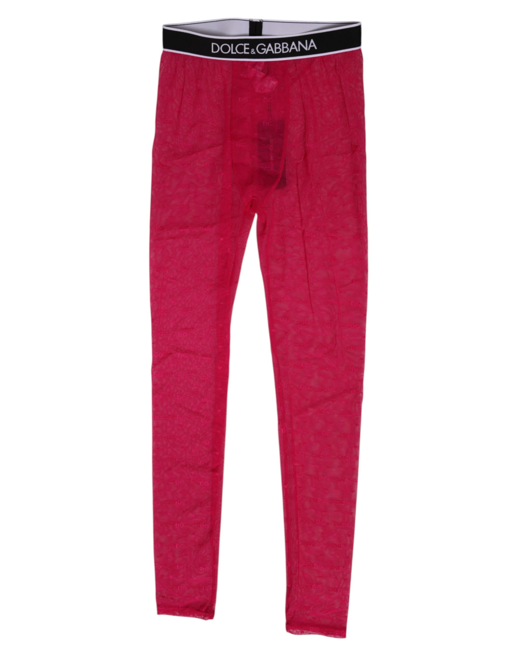 Dolce & Gabbana Fuchsia Nylon Logo Lace Leggings Pants Underwear - Image 2