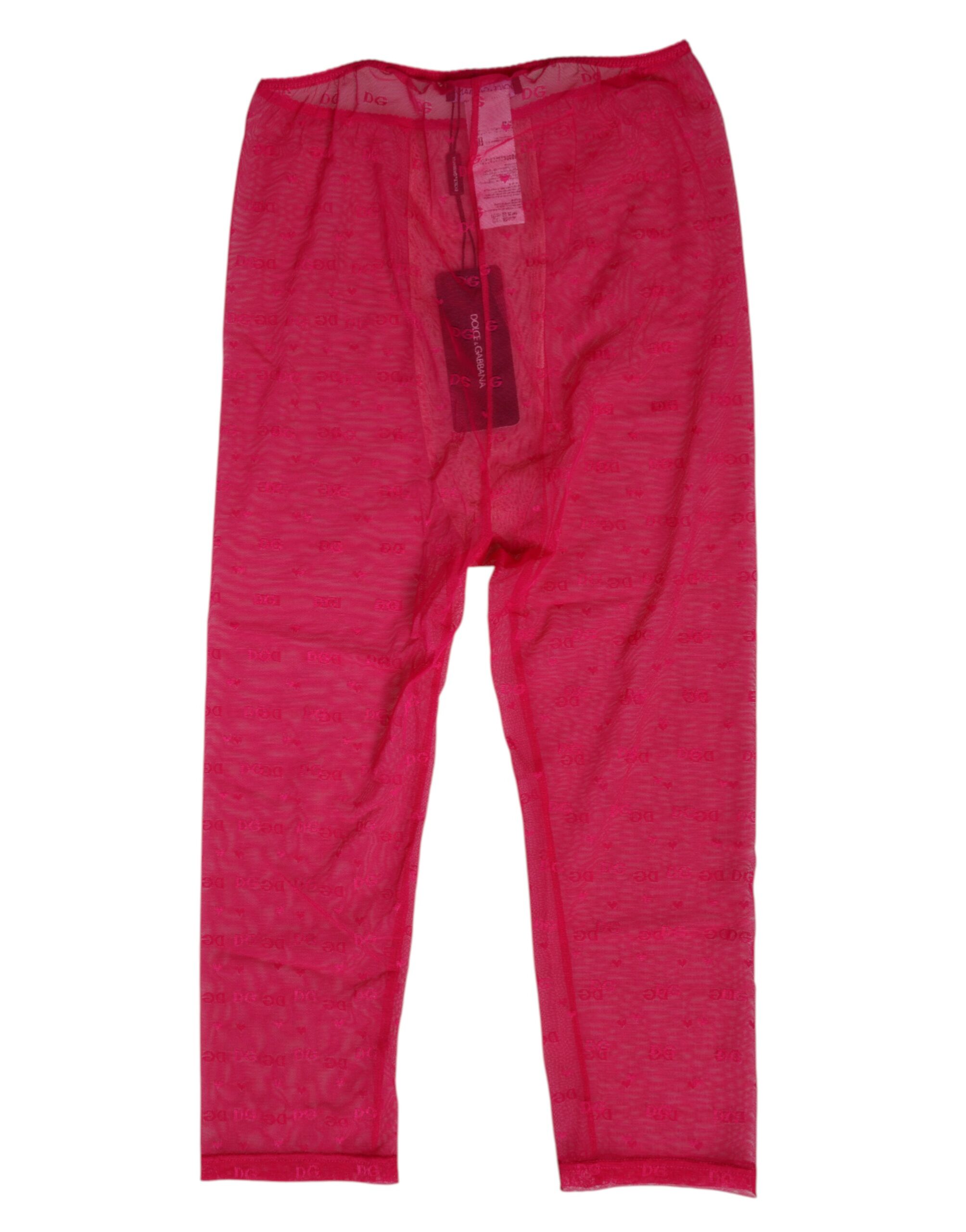 Dolce & Gabbana Fuchsia Logo Lace Tight Midi Trousers Underwear - Image 2