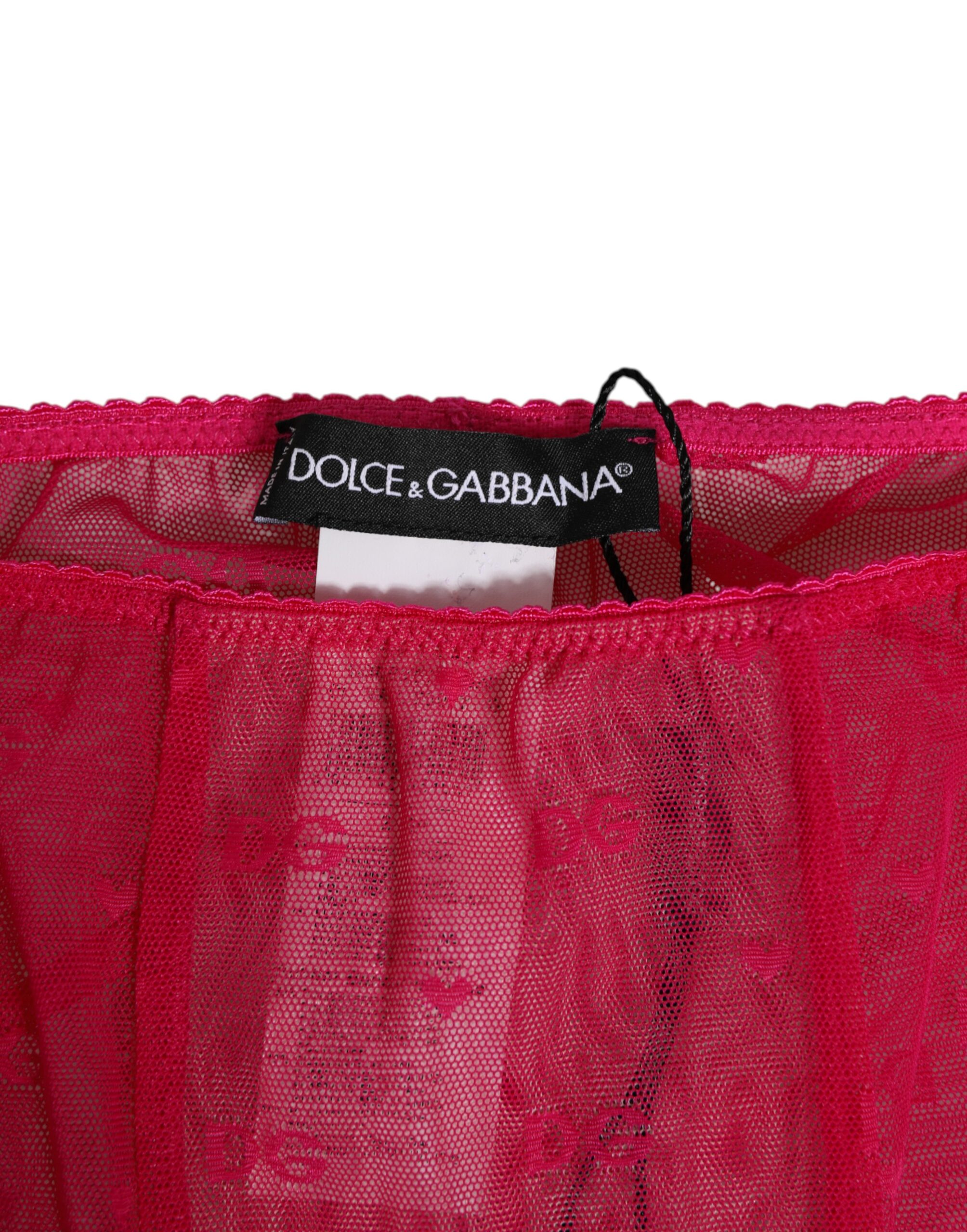 Dolce & Gabbana Fuchsia Logo Lace Tight Midi Trousers Underwear - Image 3