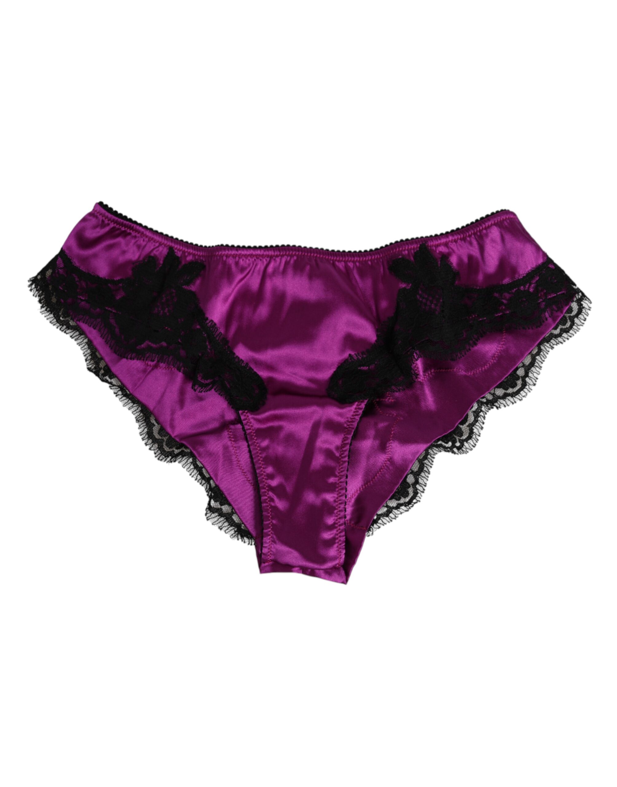 Dolce & Gabbana Purple Silk Satin Floral Lace Panty Brief Underwear - Image 2