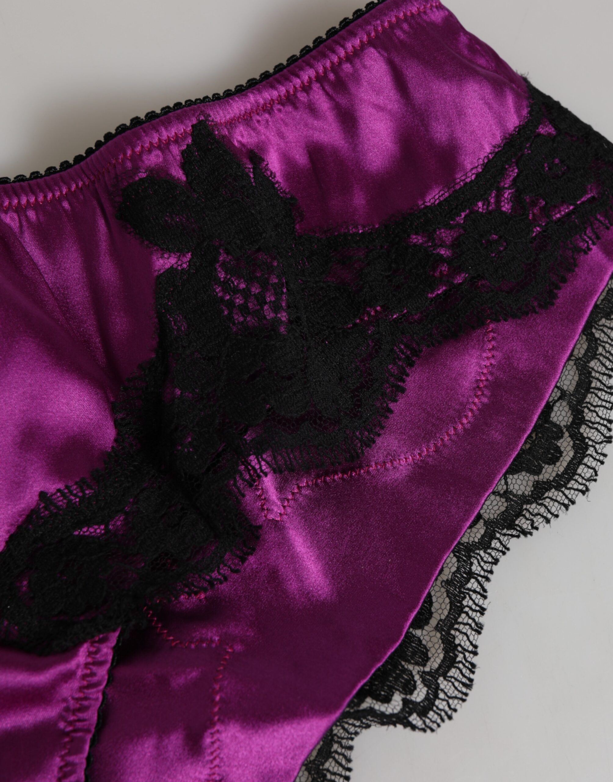 Dolce & Gabbana Purple Silk Satin Floral Lace Panty Brief Underwear - Image 3