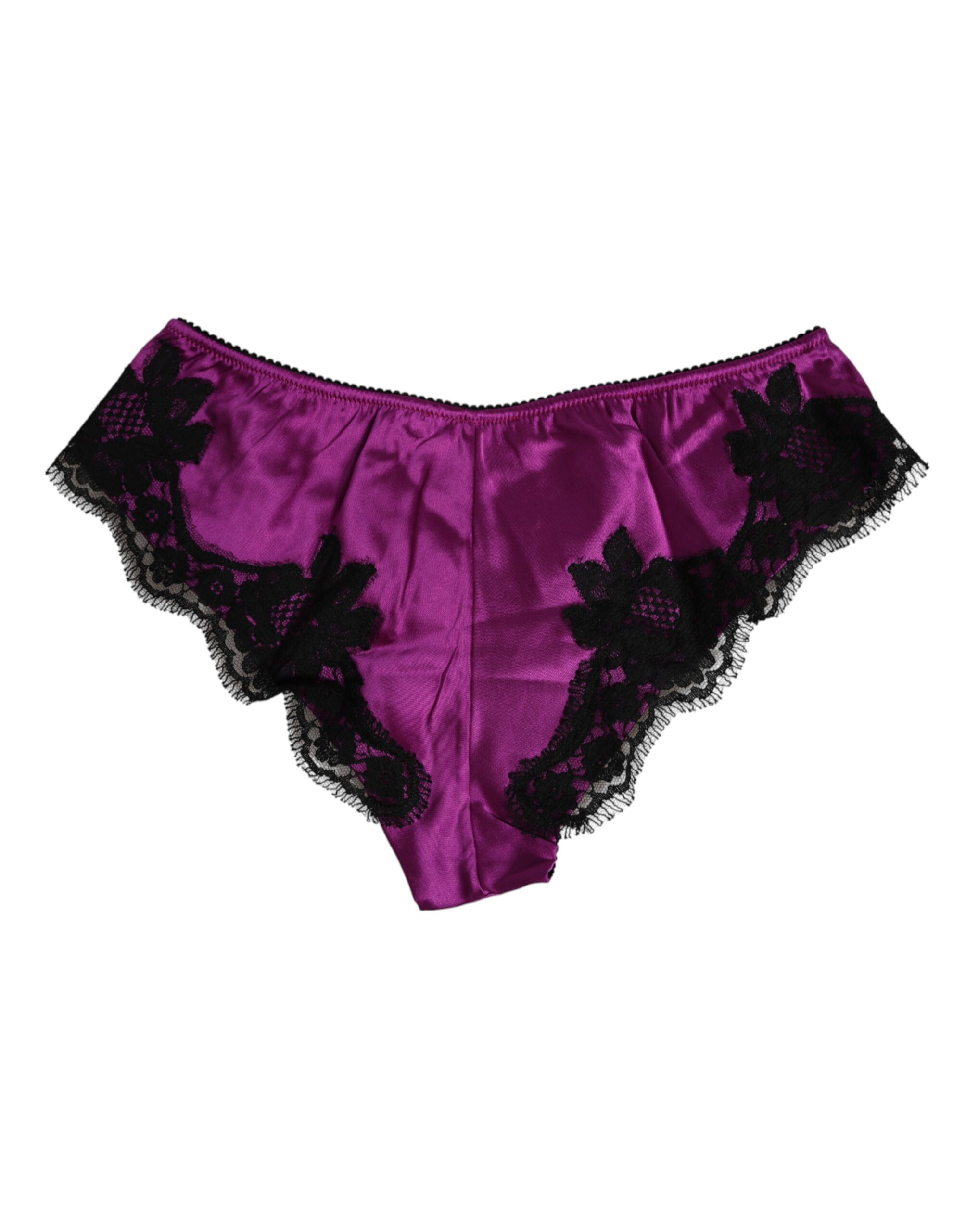 Dolce & Gabbana Purple Silk Satin Floral Lace Panty Brief Underwear - Image 4