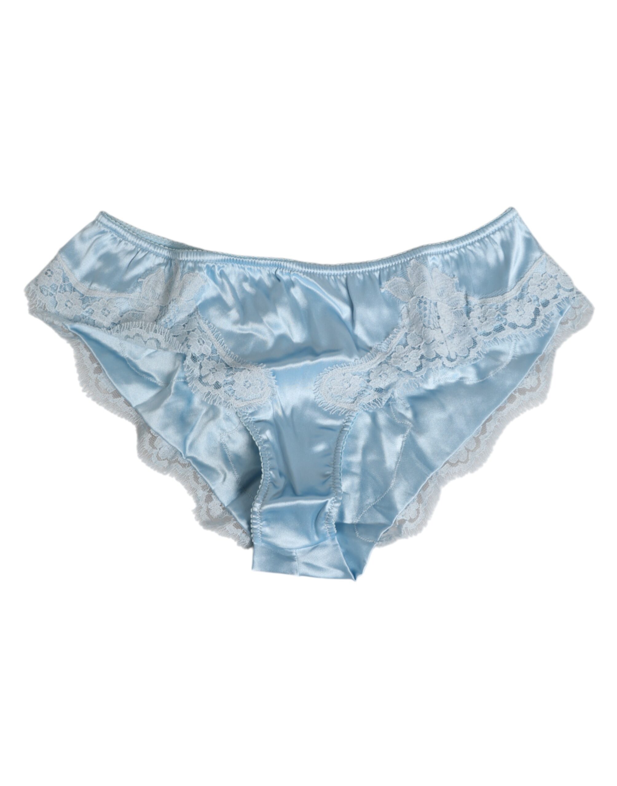 Dolce & Gabbana Sky Blue Silk Satin Lace Panty Brief Underwear - Image 2